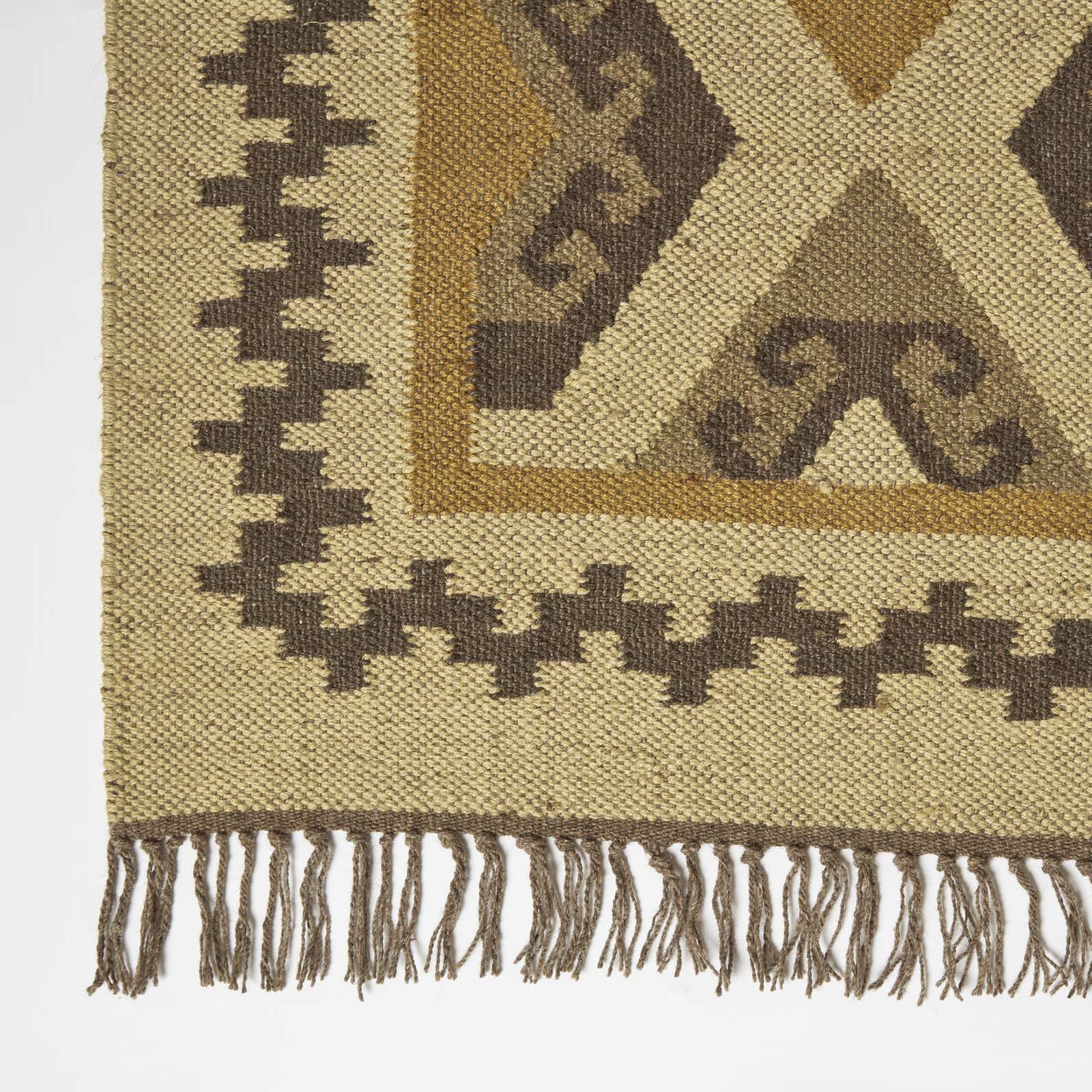 Ravar Brown & Gold Kilim Wool Rug | 180cm x 90cm | Brown