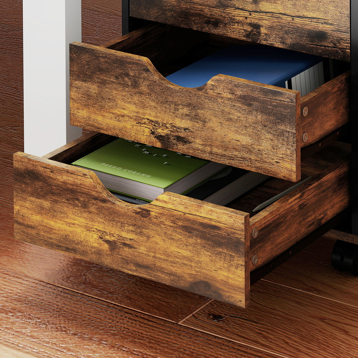 HOMCOM Filing Cabinet With 5 Drawers, Under Desk Drawer, Rustic Brown