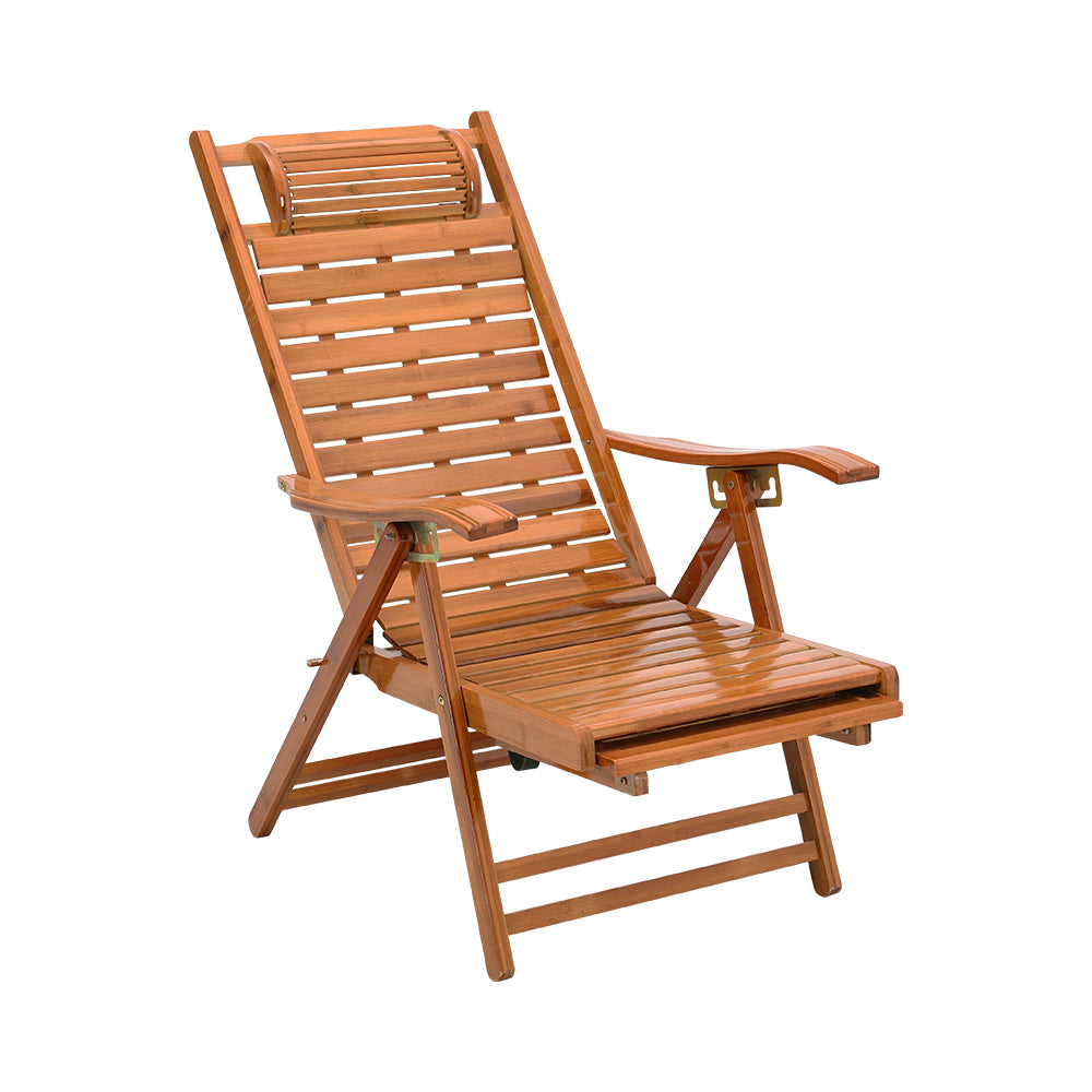 Bamboo Foldable Recliner Lounge Chair With Retractable Footrest | Dark Brown