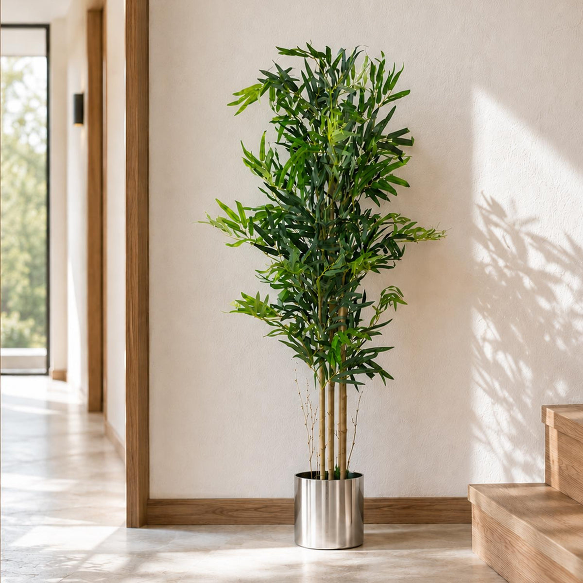 120cm Realistic Artificial Bamboo Plants Trees With Silver Planter