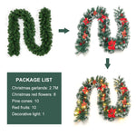 270cm Spruce Artificial Greenery Christmas Garland With 50 Led Warm White Lights | Red