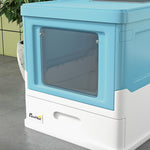 Pawhut Hooded Cat Litter Box, Pet Toilet W/ Scoop, Tray - Light Blue