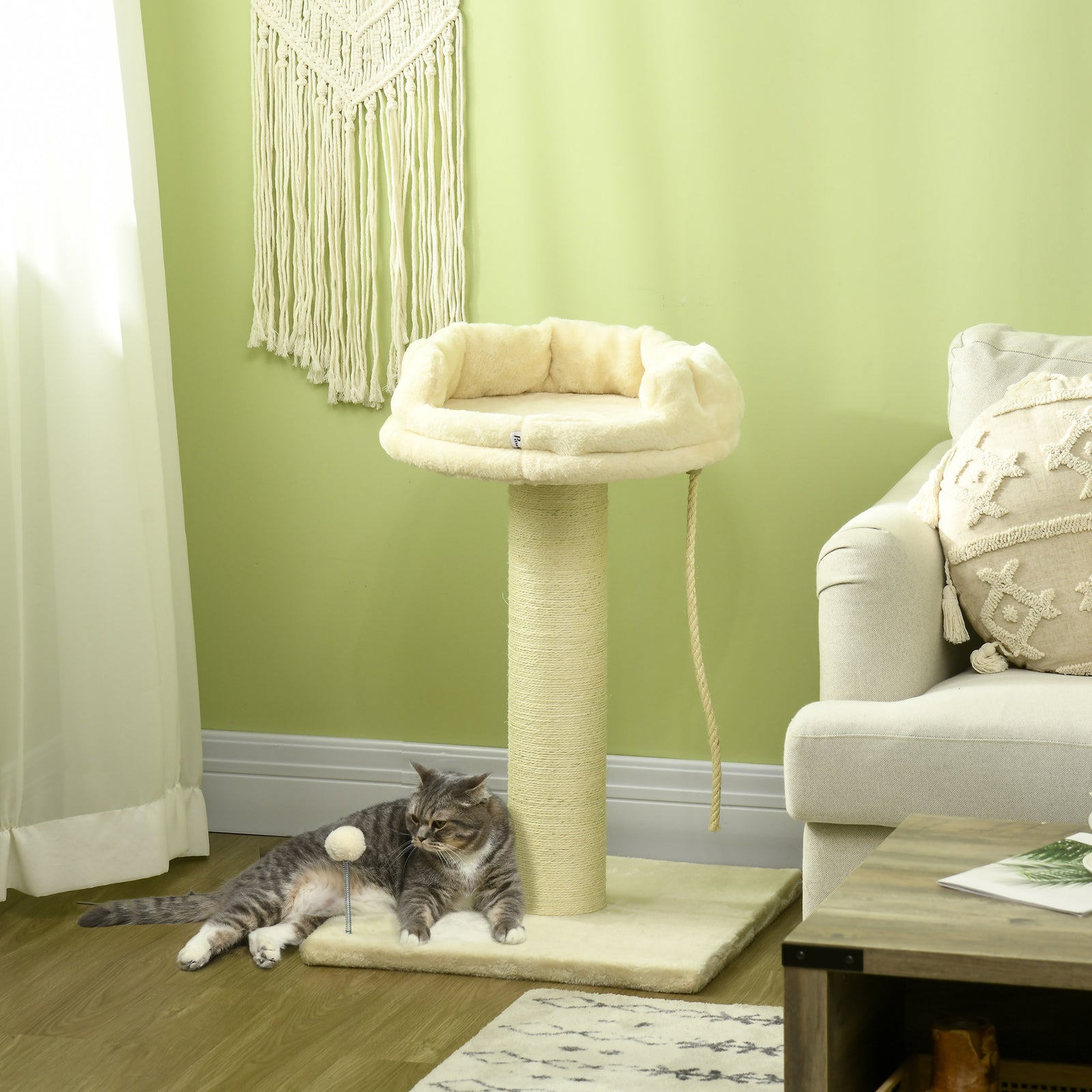 Cat Tree For Indoor Cats Kitten Tower W/ Sisal Scratching Post - Cream