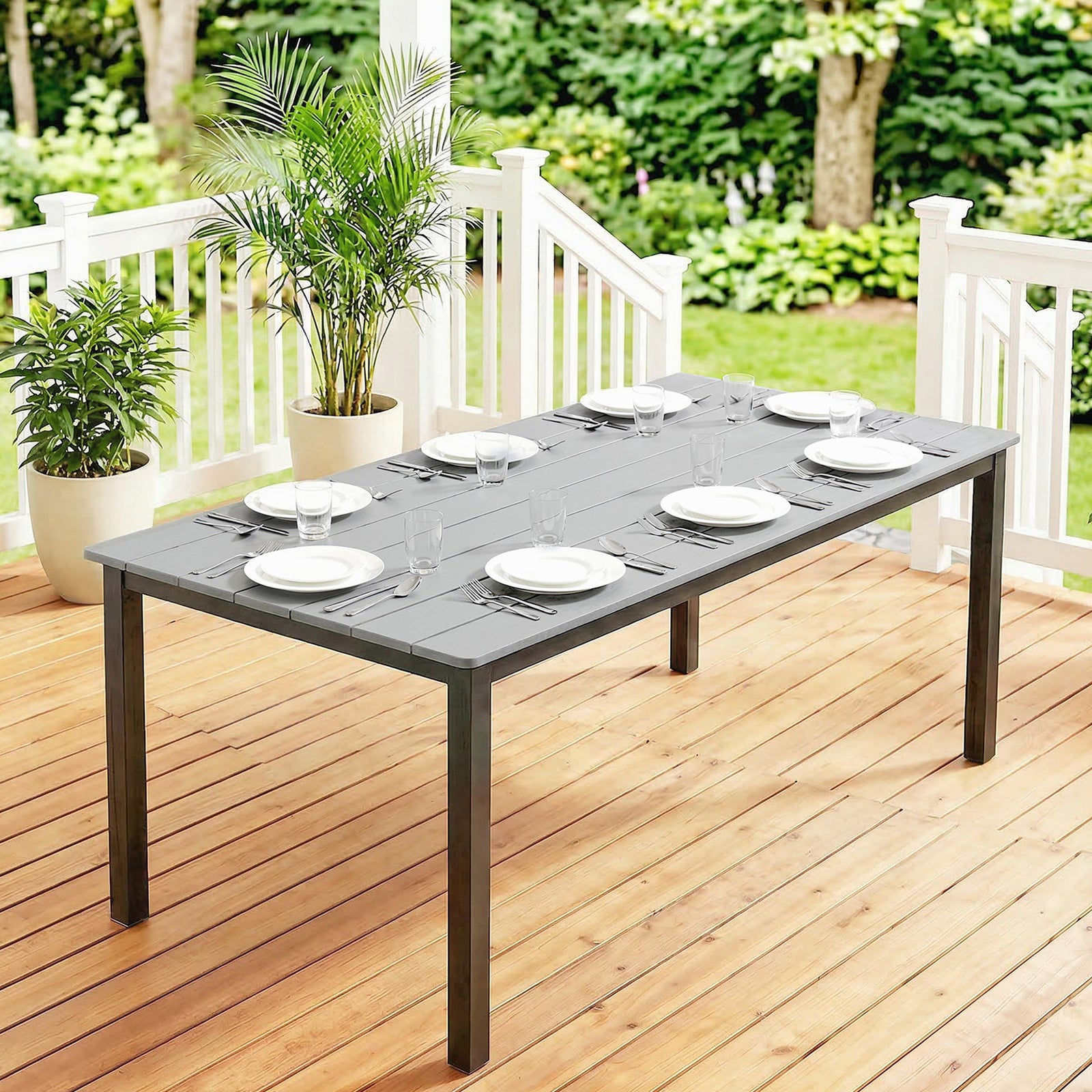 180 X 86 Cm Garden Dining Table For 6-8 Person | Grey