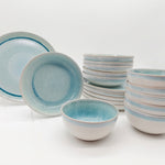 Reactive Blue Glaze Dinner Set Plates Bowls Cups | Set of 12 | Blue