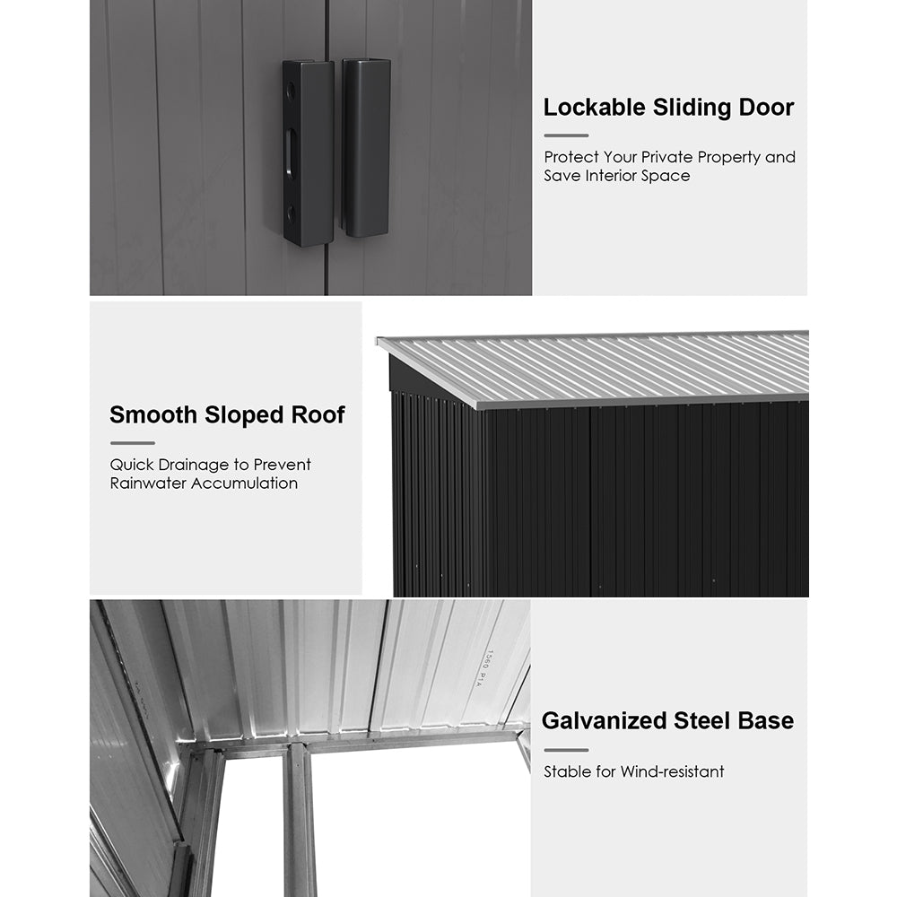 8.5x4ft Garden Metal Storage Shed With Lockable Sliding Doors