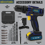 18v Cordless Drill Driver And Screwdriver Set & Drill Bit Kit Li-ion Battery Included, Lightweight Power Battery Drill | 13 Piece Kit – 1x Battery + Charger + Carry Case | Blue