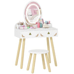 Kids Vanity Table And Chair Set With 3-colour Led Lights Mirror