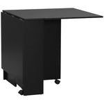 Mobile Drop Leaf Dining Table Folding Desk W/ Wheels Shelves | Black