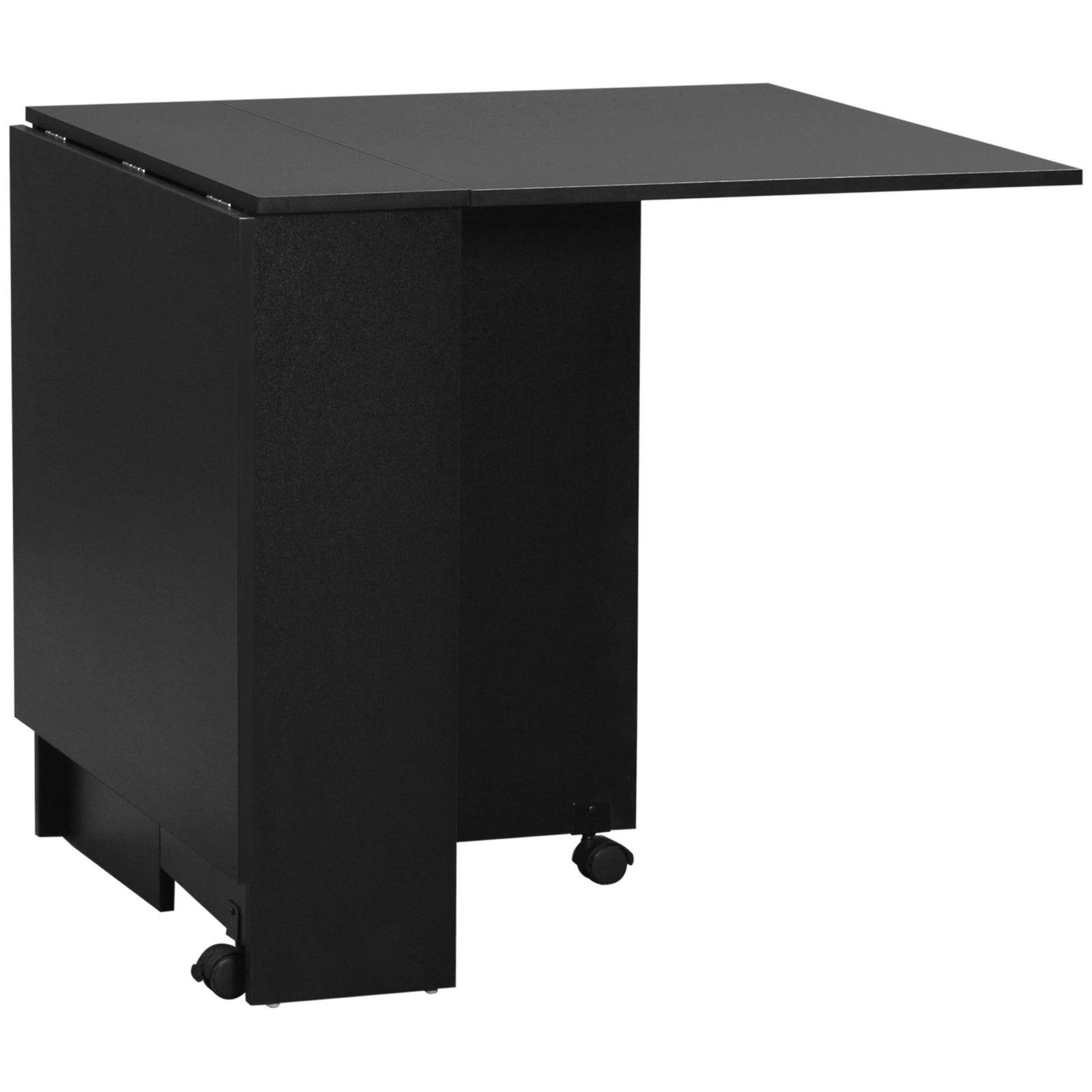 Mobile Drop Leaf Dining Table Folding Desk W/ Wheels Shelves | Black