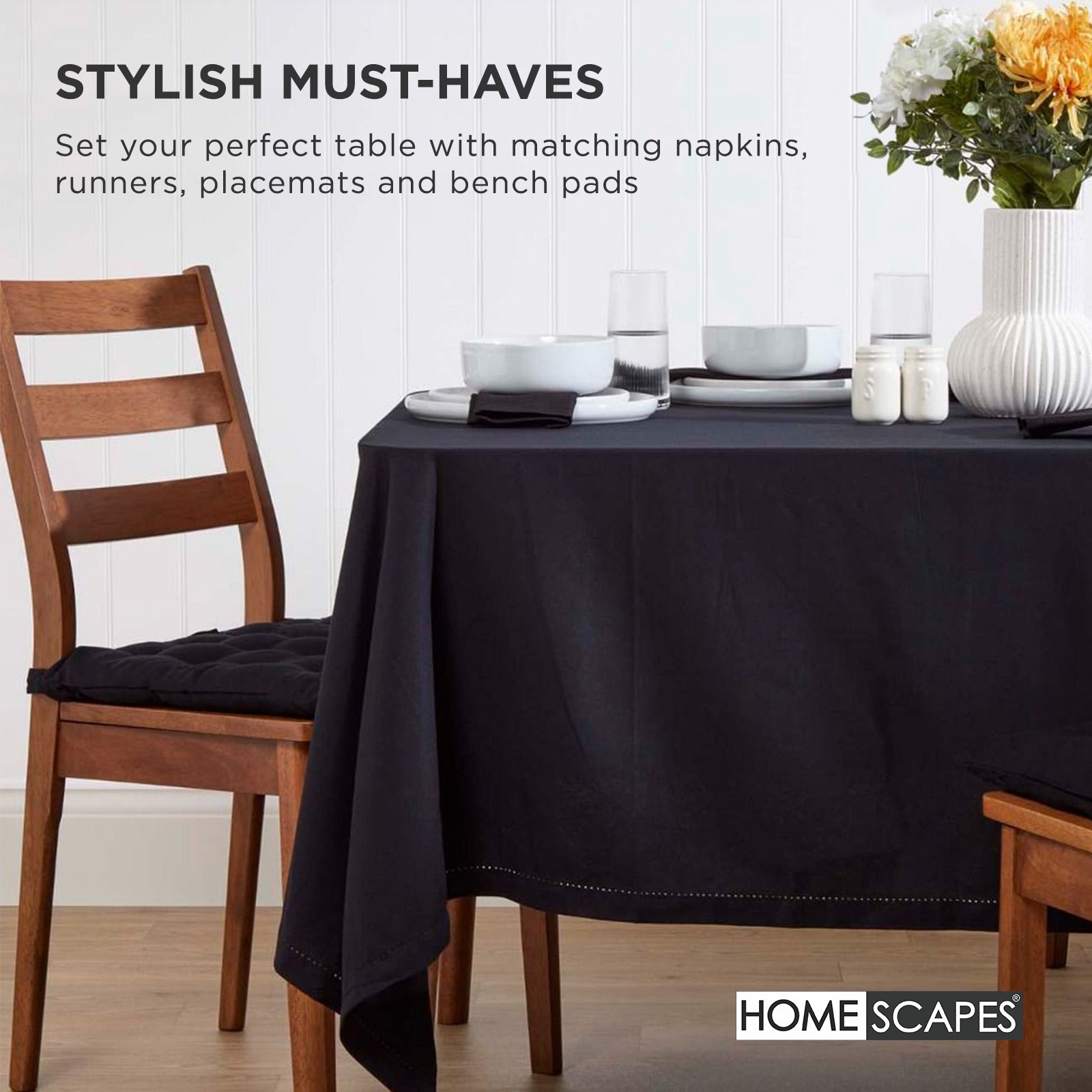 100% Cotton Seat Pads Plain Chair Cushions For Dining Room, Kitchen, Or Outdoor Garden Use | Set-of-1 | Black