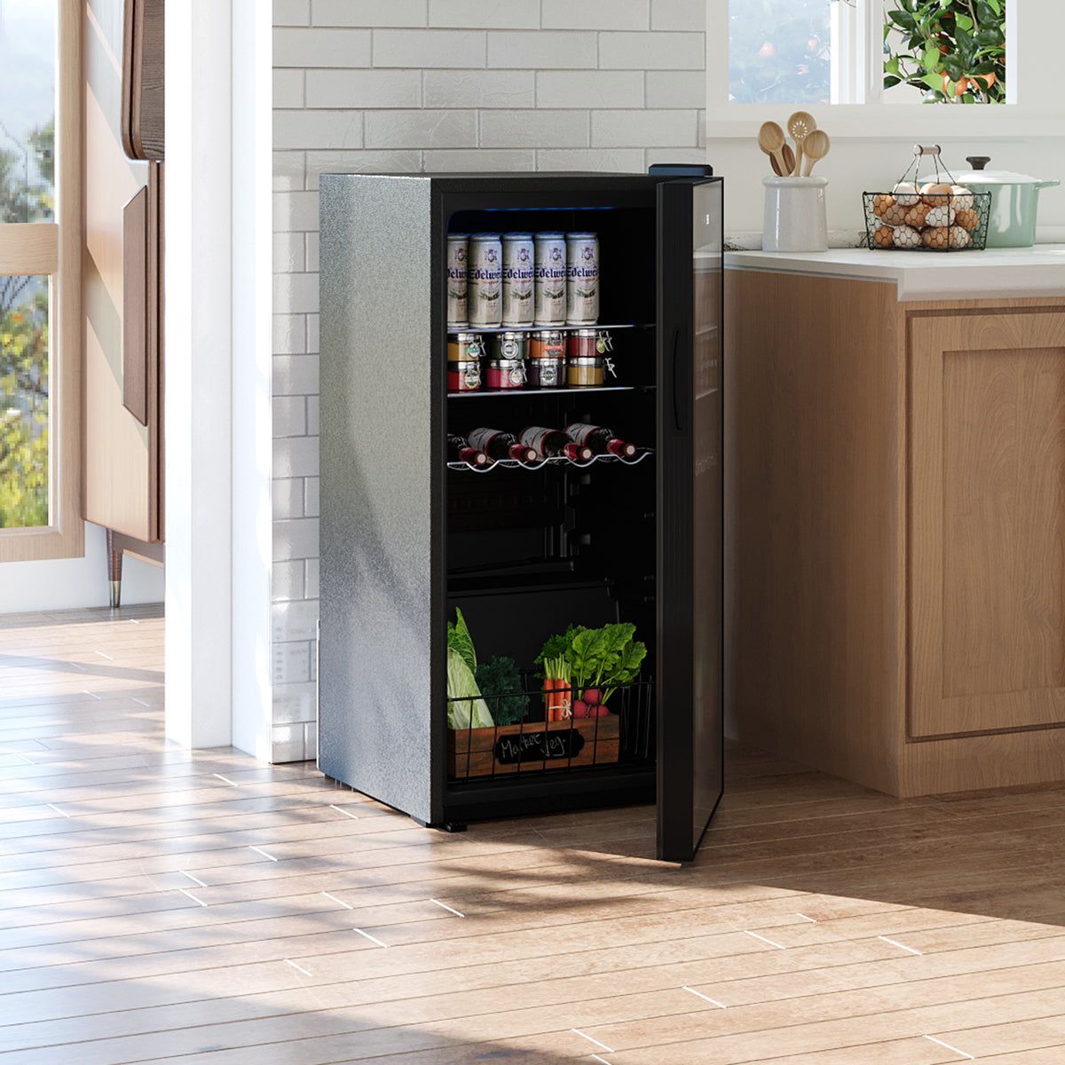 Airoa 92l Freestanding Under Counter Fridge Beverage Cooler With Glass Door