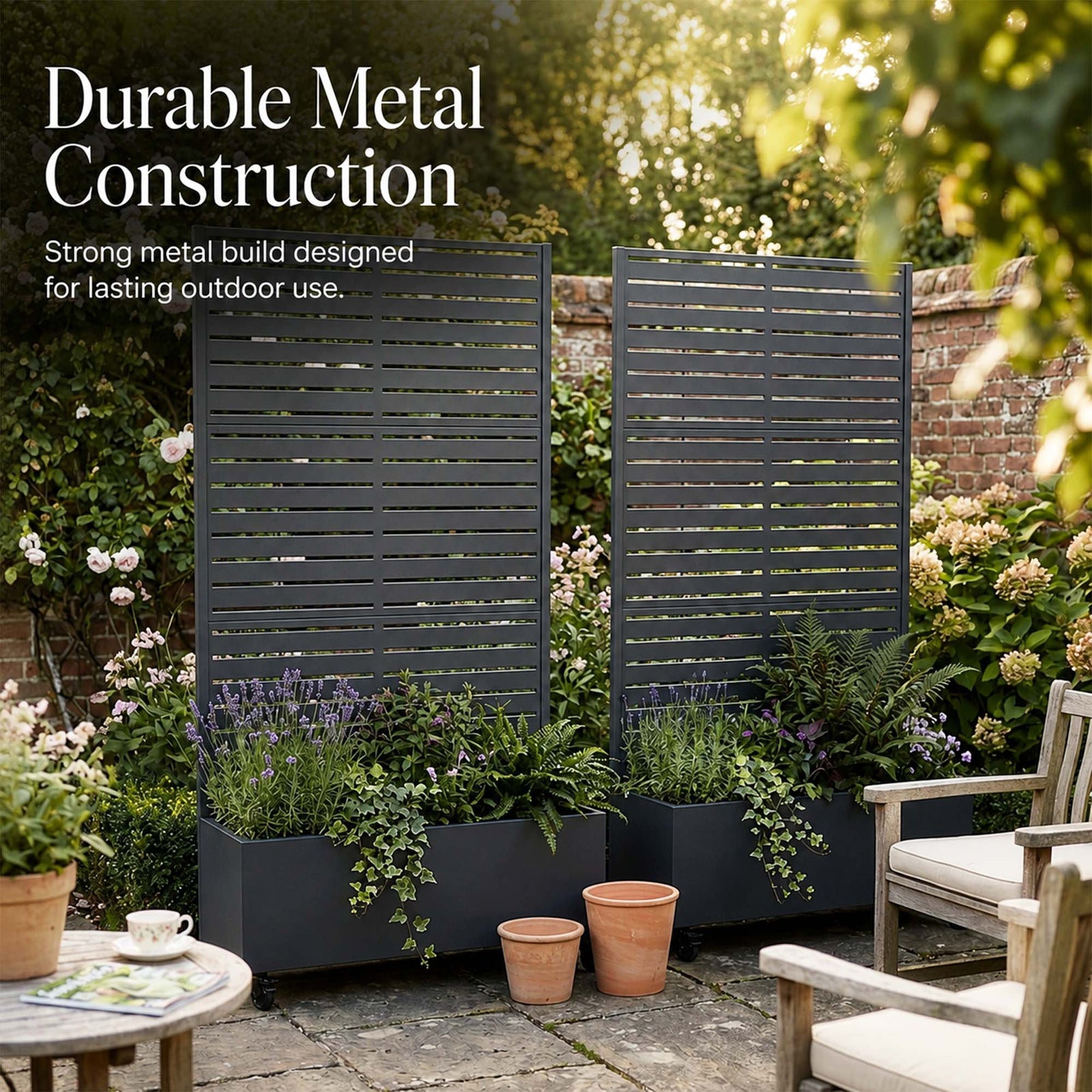 Metal Privacy Screen With Plant Pot - Slat | Anthracite Grey
