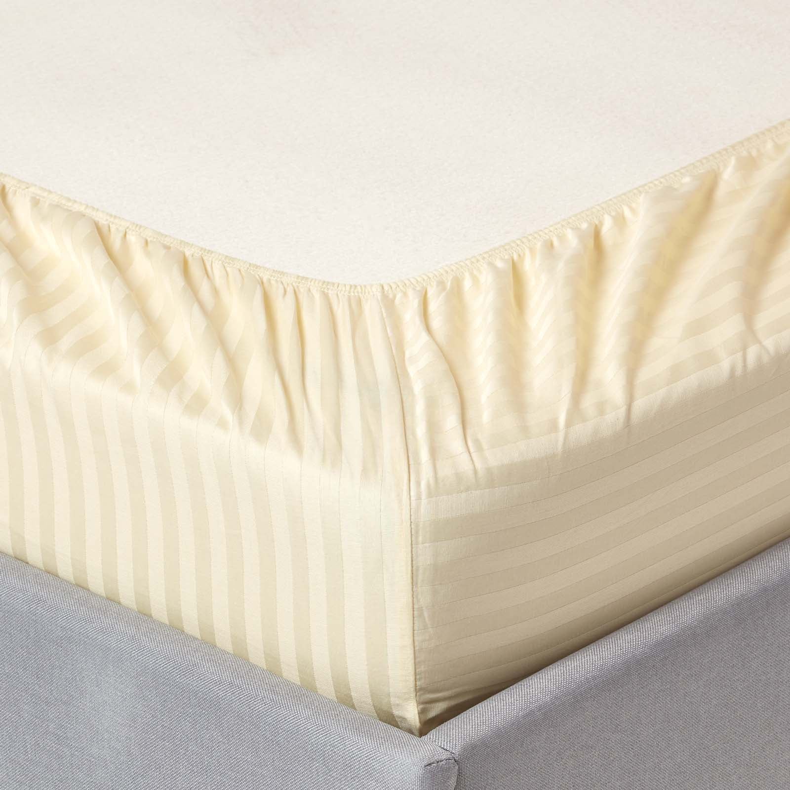 Cotton Stripe Fitted Cot Sheets 330 Tc, 60 X 120 Cm | Cot | Yellow