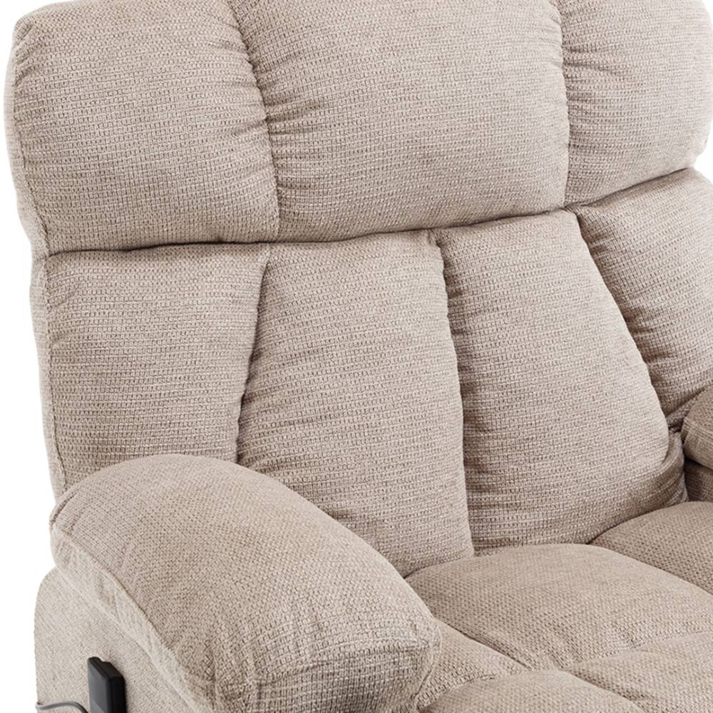Oatmeal Electric Recliner Chair, Chenille Fabric, Heat & Massage, Cup Holders & Side Pockets