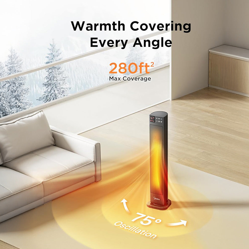 2000w Fast-heating Tower Electric Heater With Ptc Technology, 3 Modes + Eco, Remote Control, 24-hour Timer, And Safety Features | Black