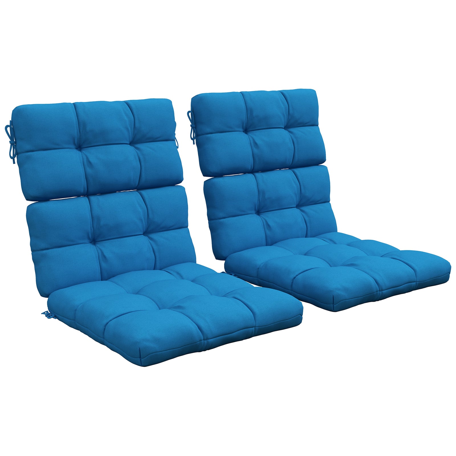 2pc Outdoor Seat Cushion With Backrest, Ties, For Garden | Blue