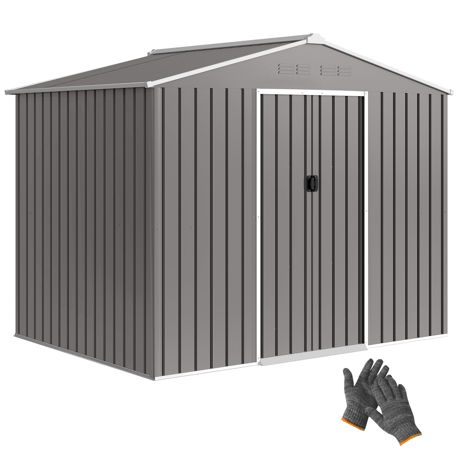 8 X 6ft Garden Storage Shed With Double Door | Light Grey