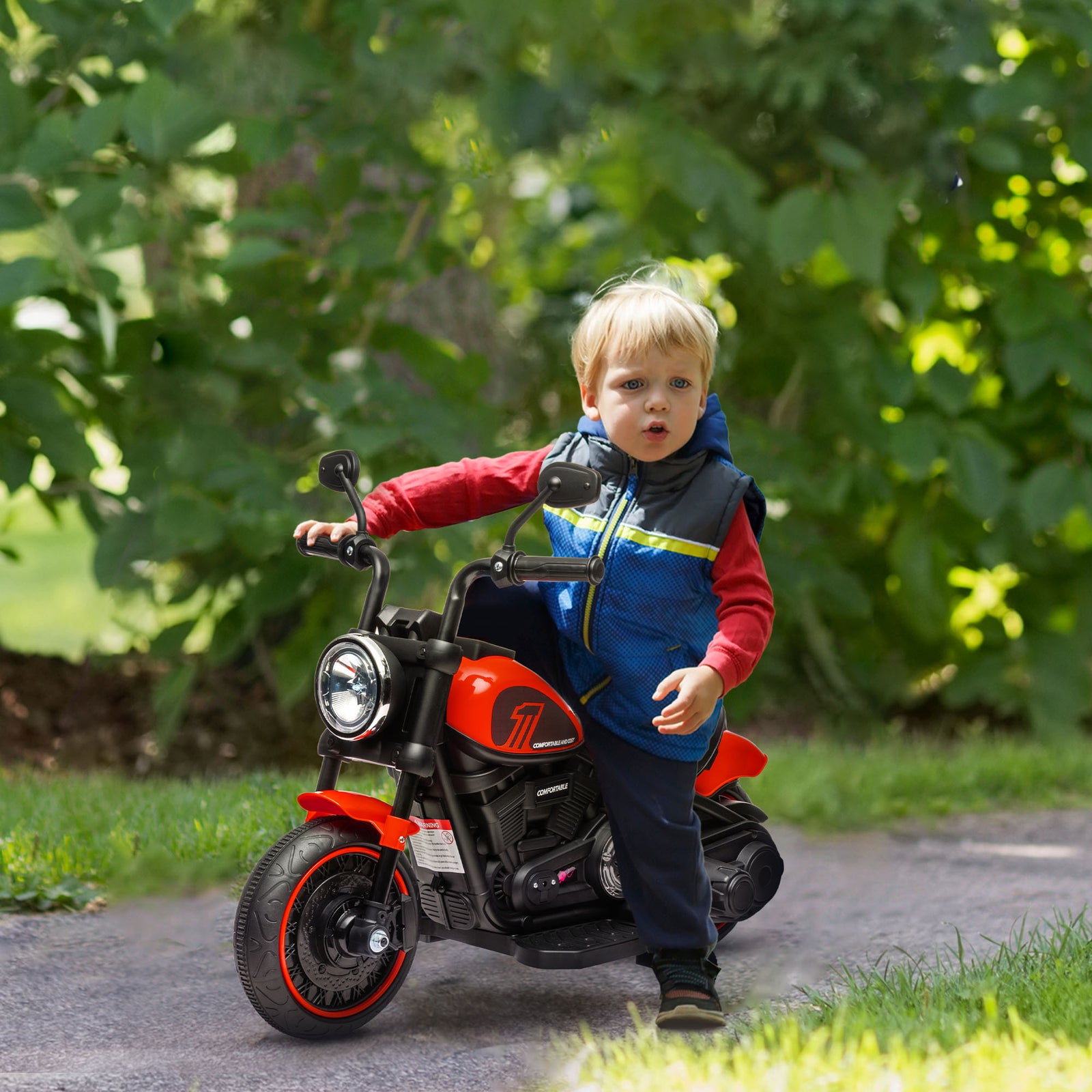6v Electric Motorbike With Training Wheels, One-button Start | Red