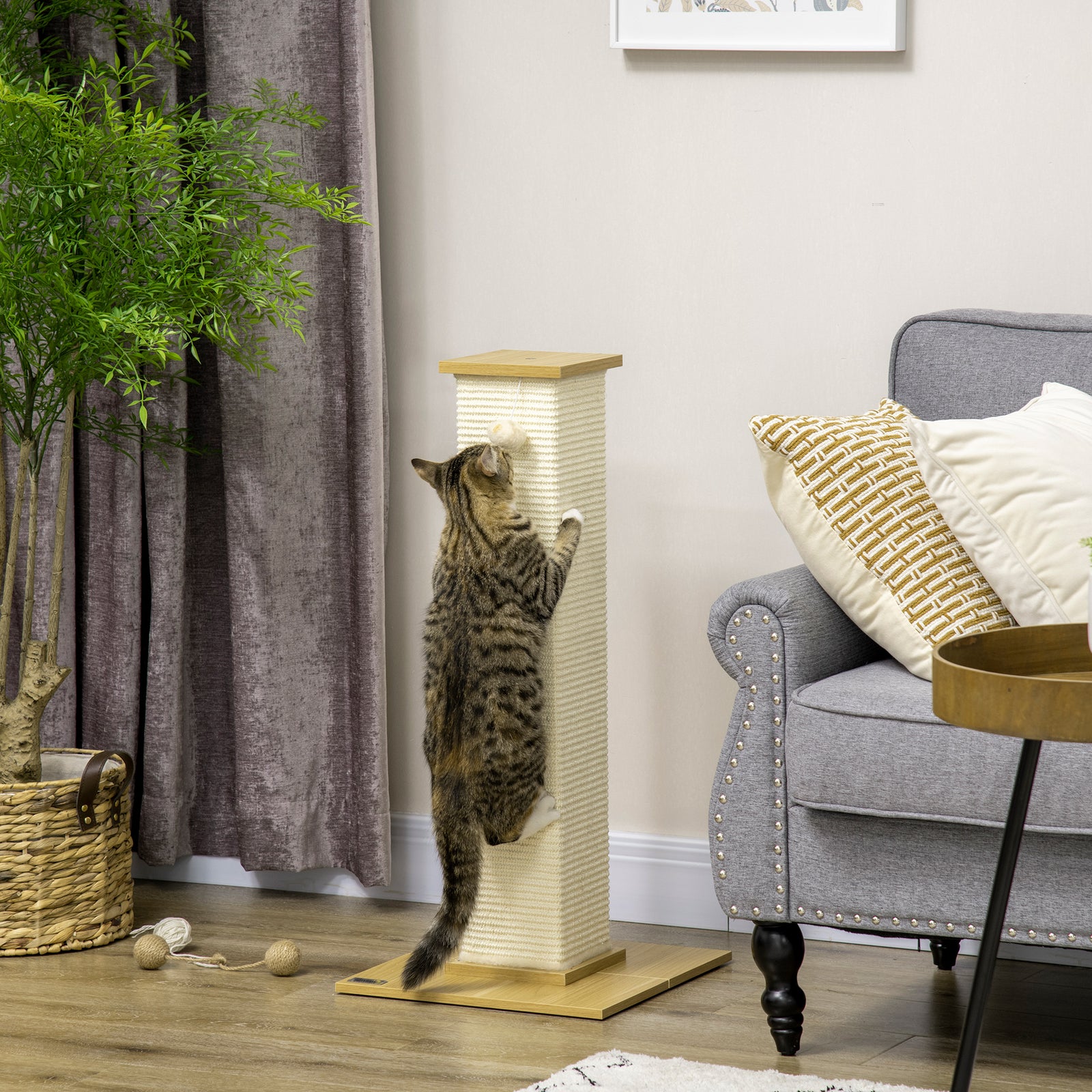 80cm Sisal Rope Scratching Post, Cat Scratching Post - White