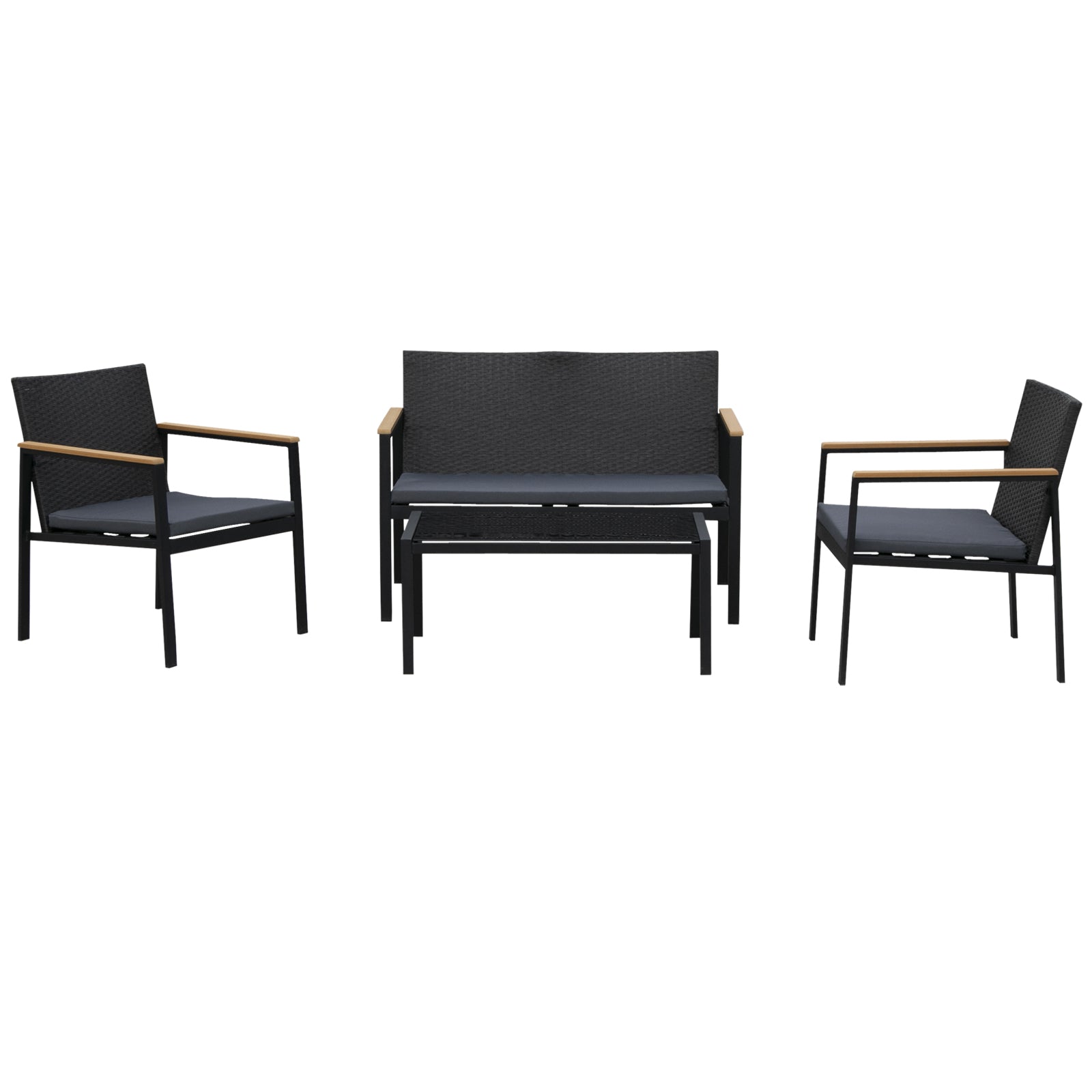 4 Pcs Pe Rattan Furniture Set W/ Cushions Table