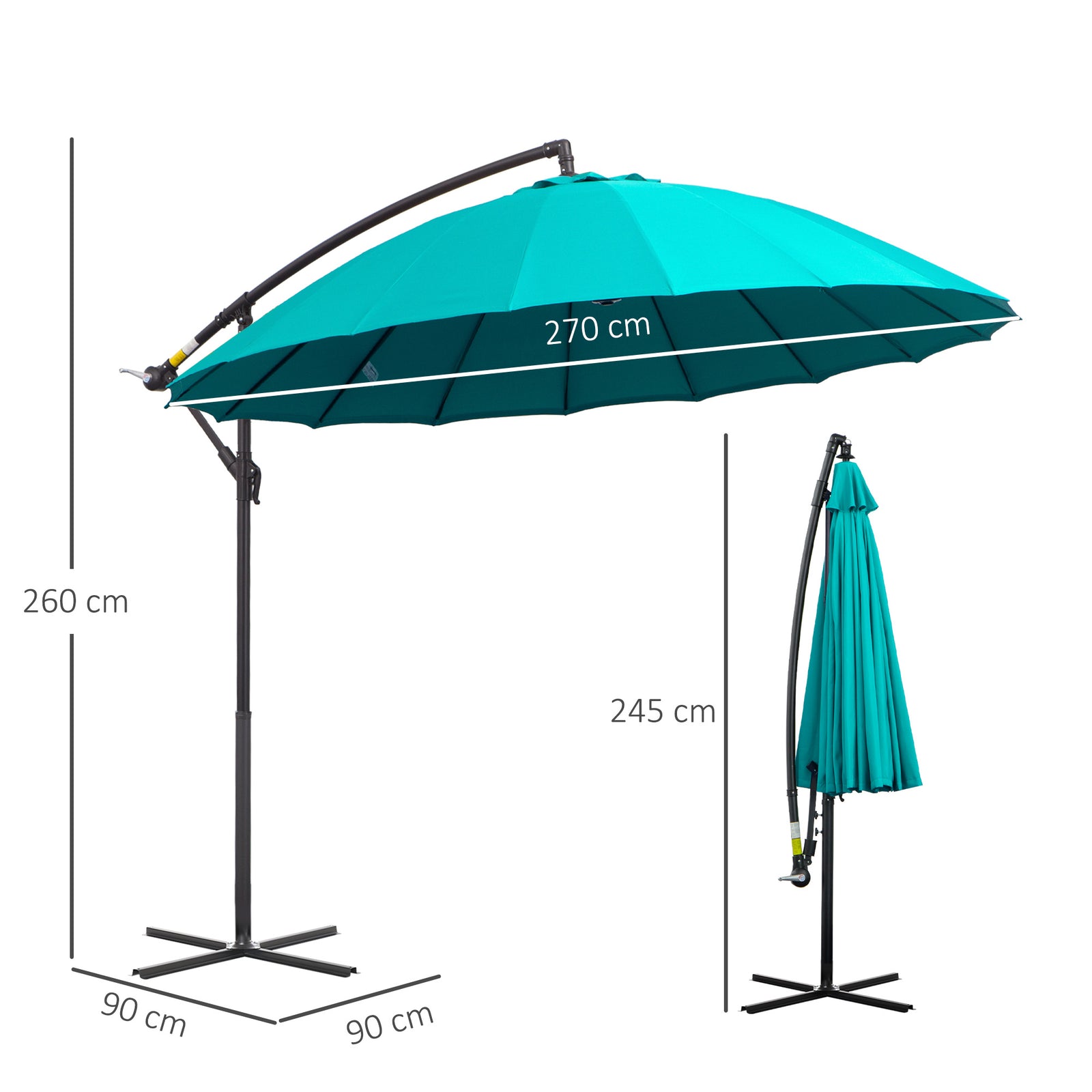 2.7m Cantilever Shanghai Parasol W/ Crank & Cross Base | Turquoise