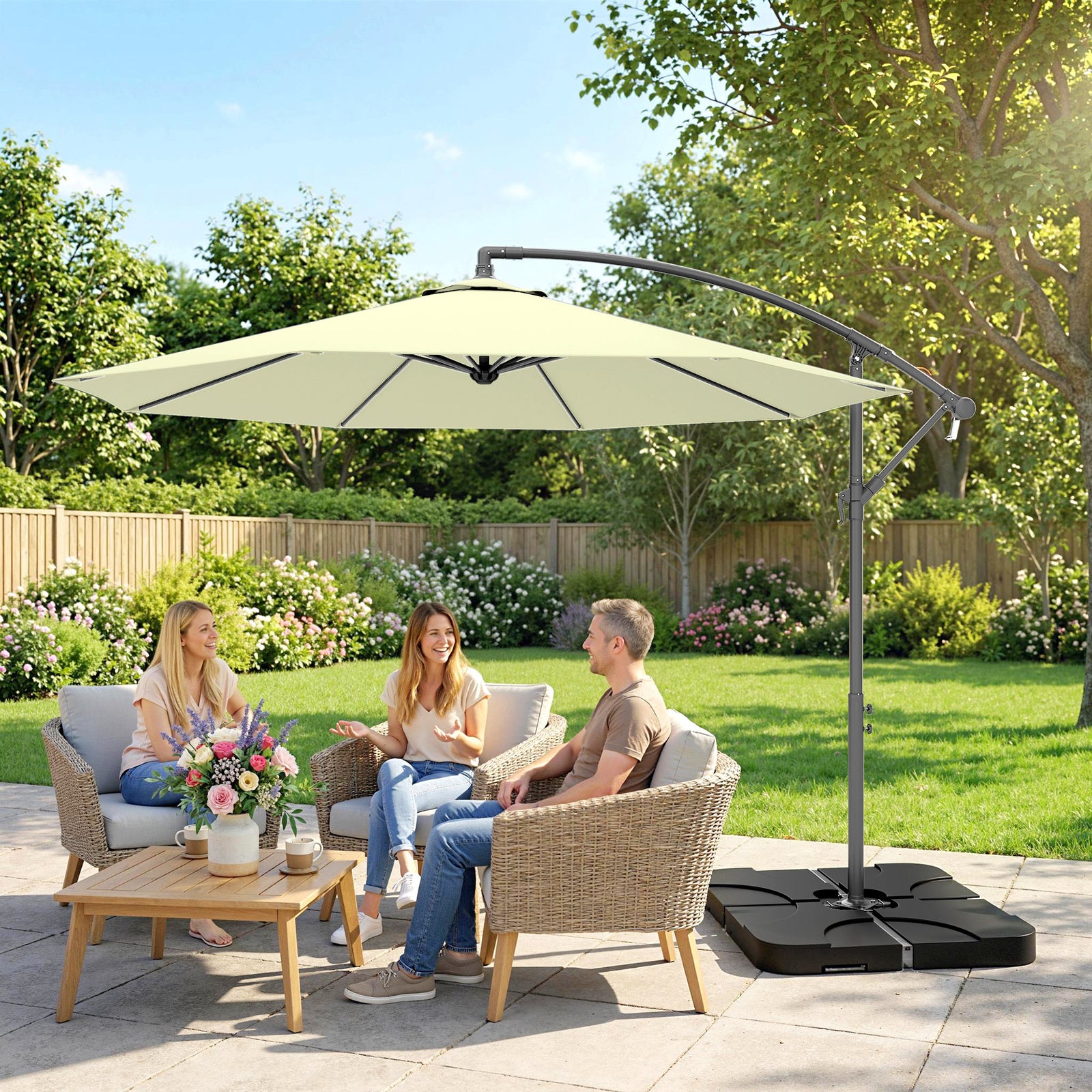 3(m) Banana Parasol Cantilever Umbrella Garden W/ Base Weights | Beige