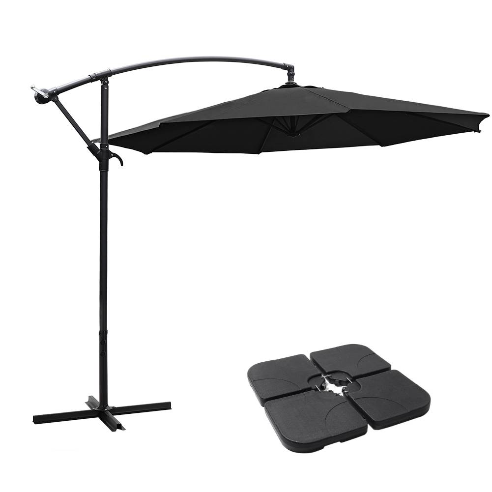 3m Banana Cantilever Patio Parasol For Outdoor Sunshade And Rain With A Cross Base And A Square Base | One Size | Black