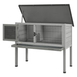 Large Elevated Indoor Outdoor Wooden Rabbit Hutch W/ Asphalt Roof, Tray | Gray