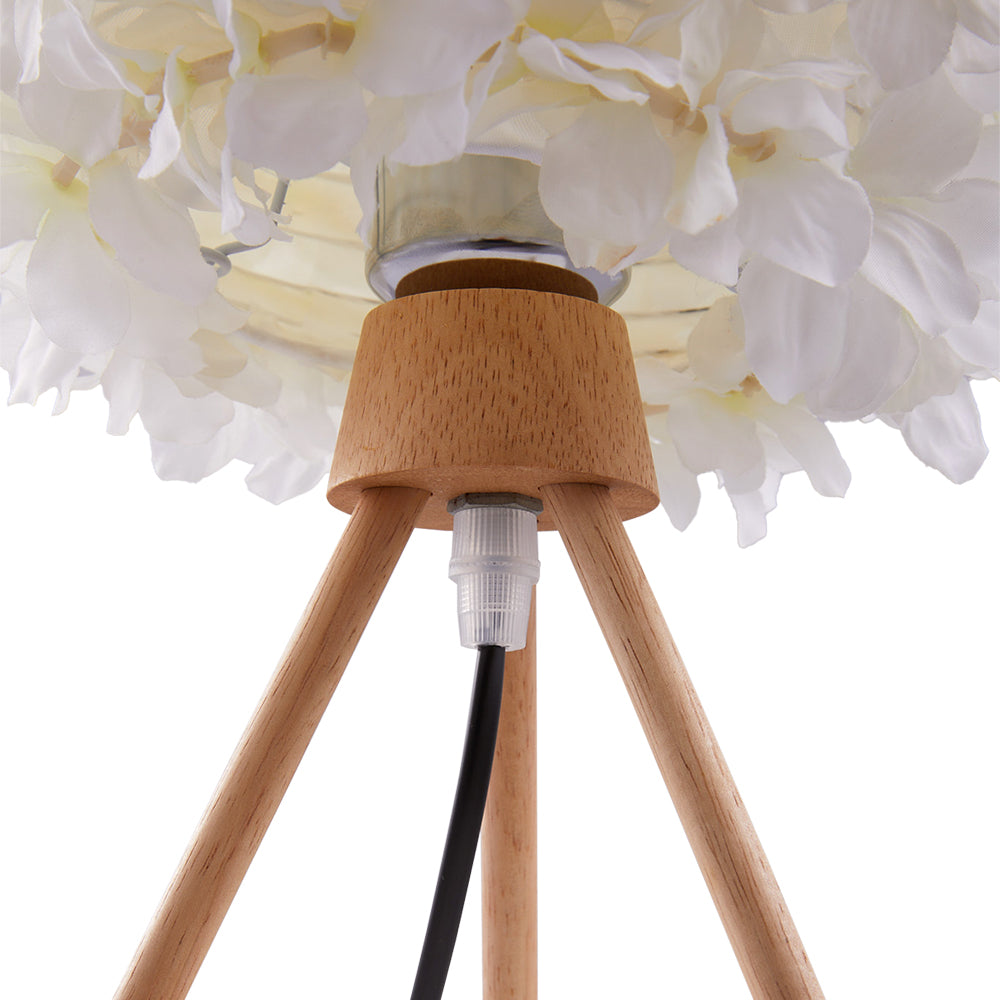 E27 Fabric Lampshade Wooden Tripod Base Table Lamp Fixtures Decor - Warm Light