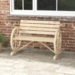 2 Seater Garden Bench W/ Wooden Cart Wagon Wheel Natural