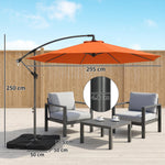 3(m) Banana Parasol Cantilever Umbrella Garden W/ Base Weights | Orange