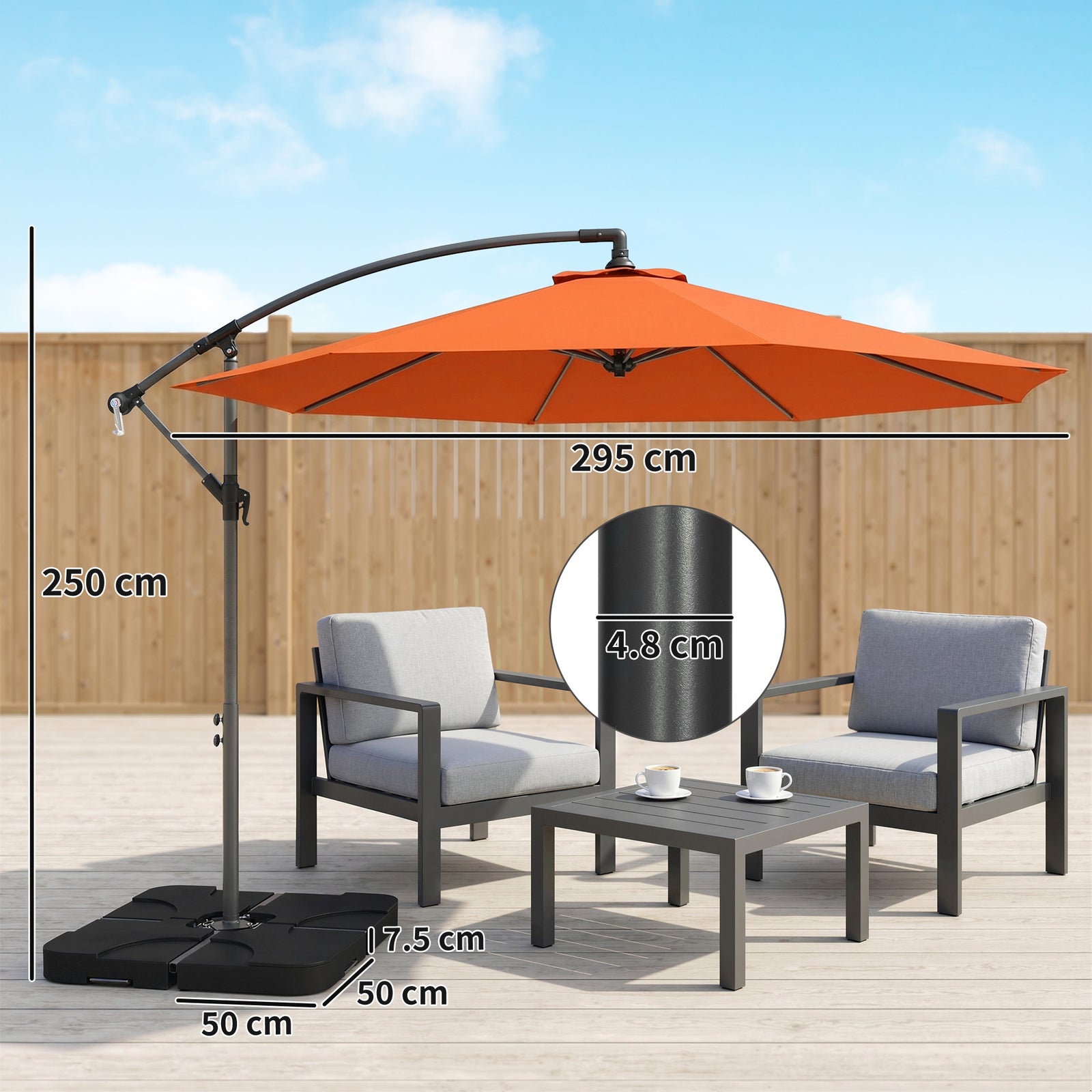 3(m) Banana Parasol Cantilever Umbrella Garden W/ Base Weights | Orange