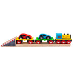 Bigjigs Toys Wooden Car Loader Train Engine with Carriages & Cars