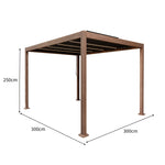 Wood Effect Aluminium Pergola With Led Lights | 3m x 3m | Brown