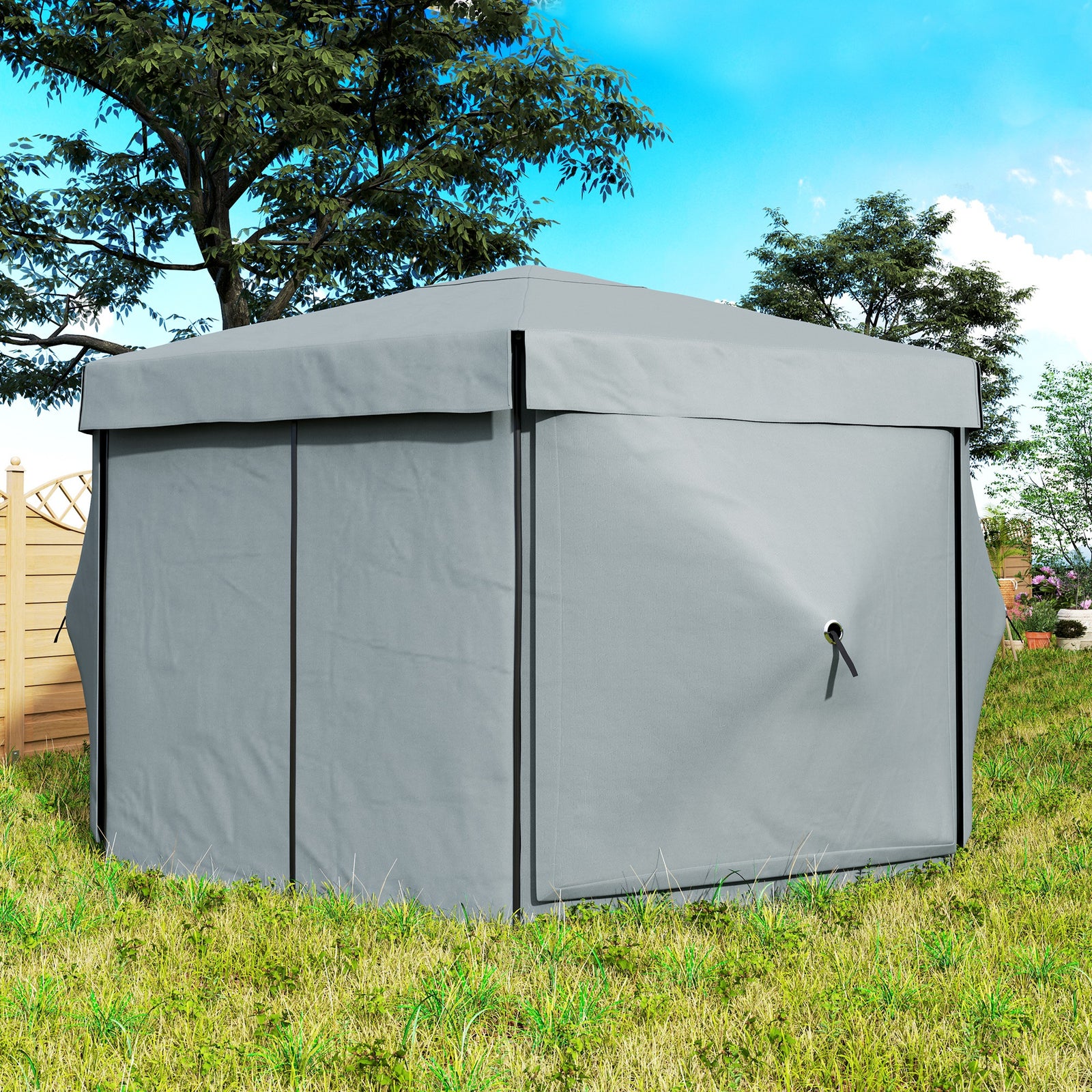3 X 3(m) Hexagon Pop Up Gazebo With 5 Sides, Netting | Light Grey