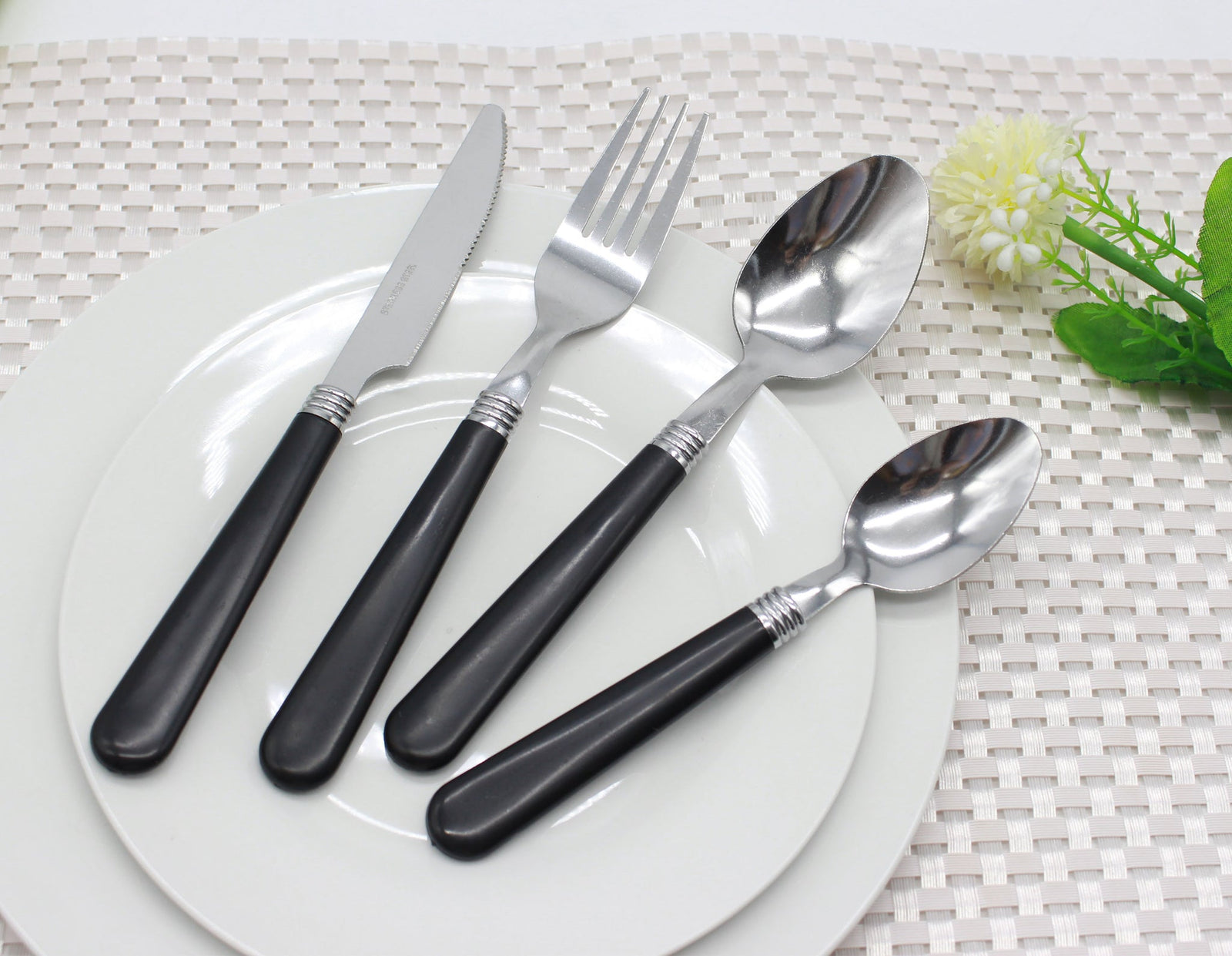 Cutlery Sets Stainless Steel Black Pp Handle 24 Piece Set