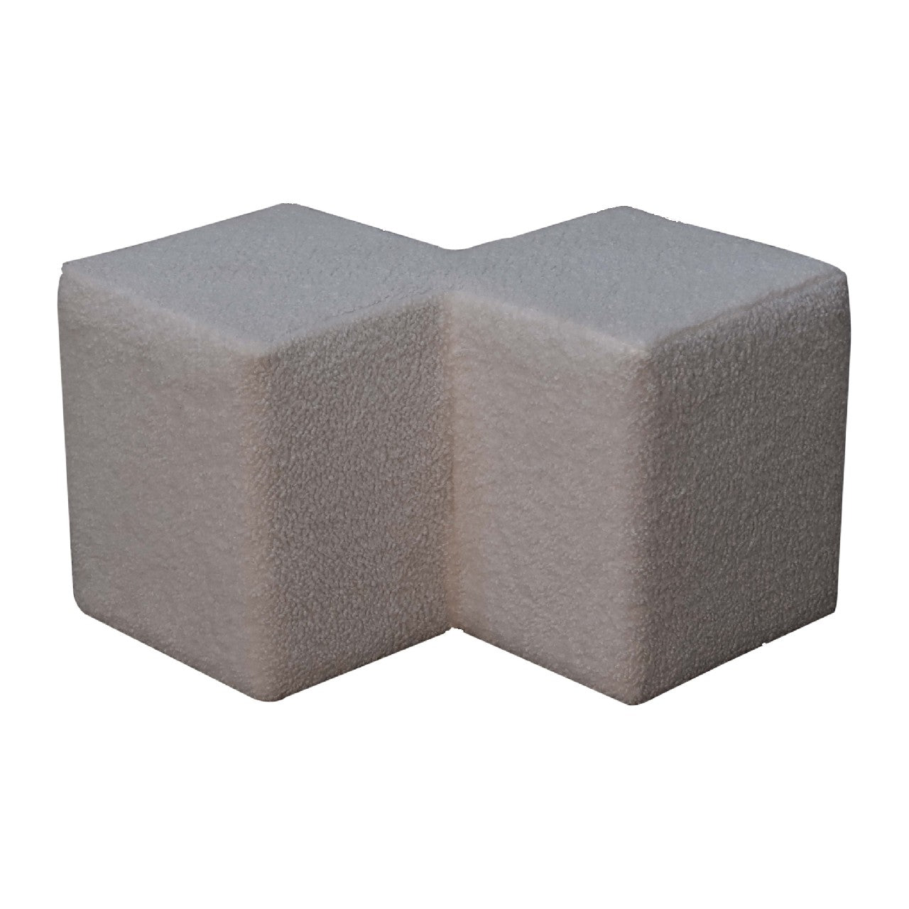 Solid Mango Wood White Boucle Twin Footstool