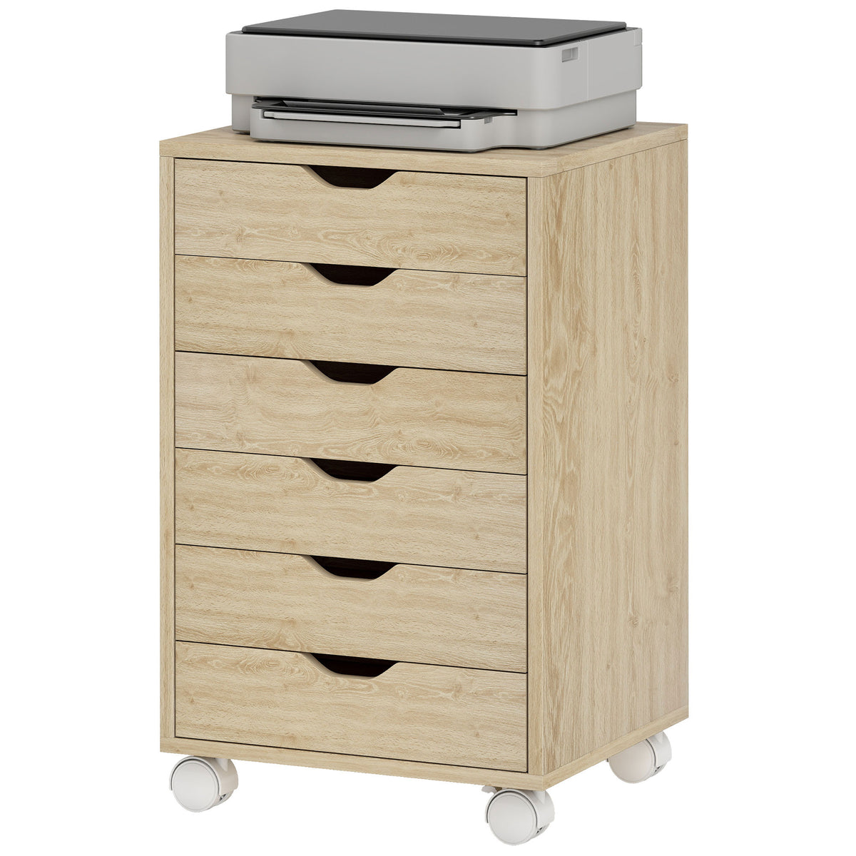 HOMCOM 6 Drawer Vertical File Cabinet With Quiet Drawers And Wheels