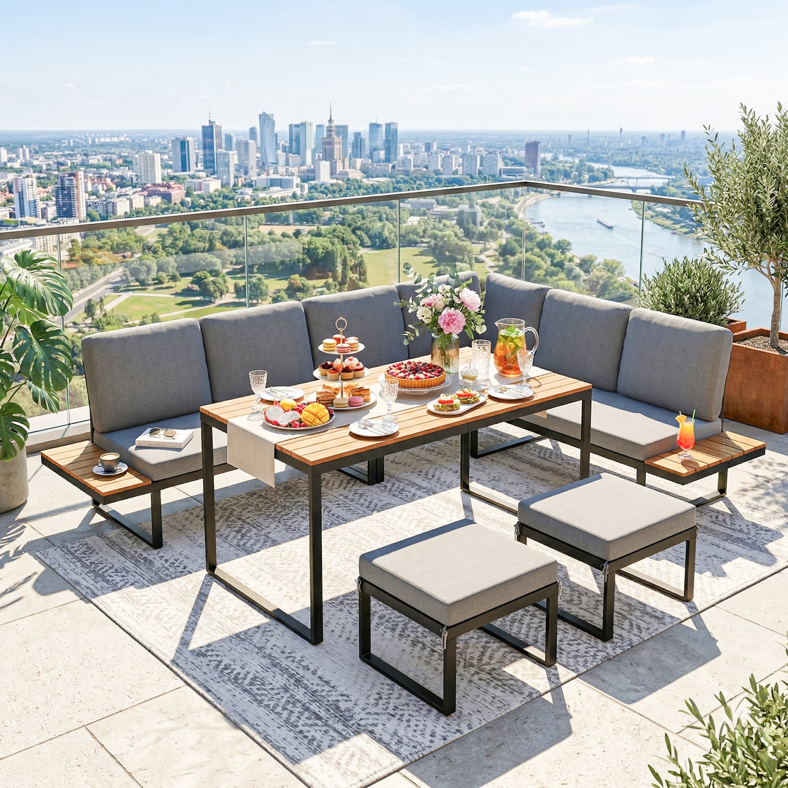 Outsunny Patio Furniture Set Modular 6 Pieces Grey