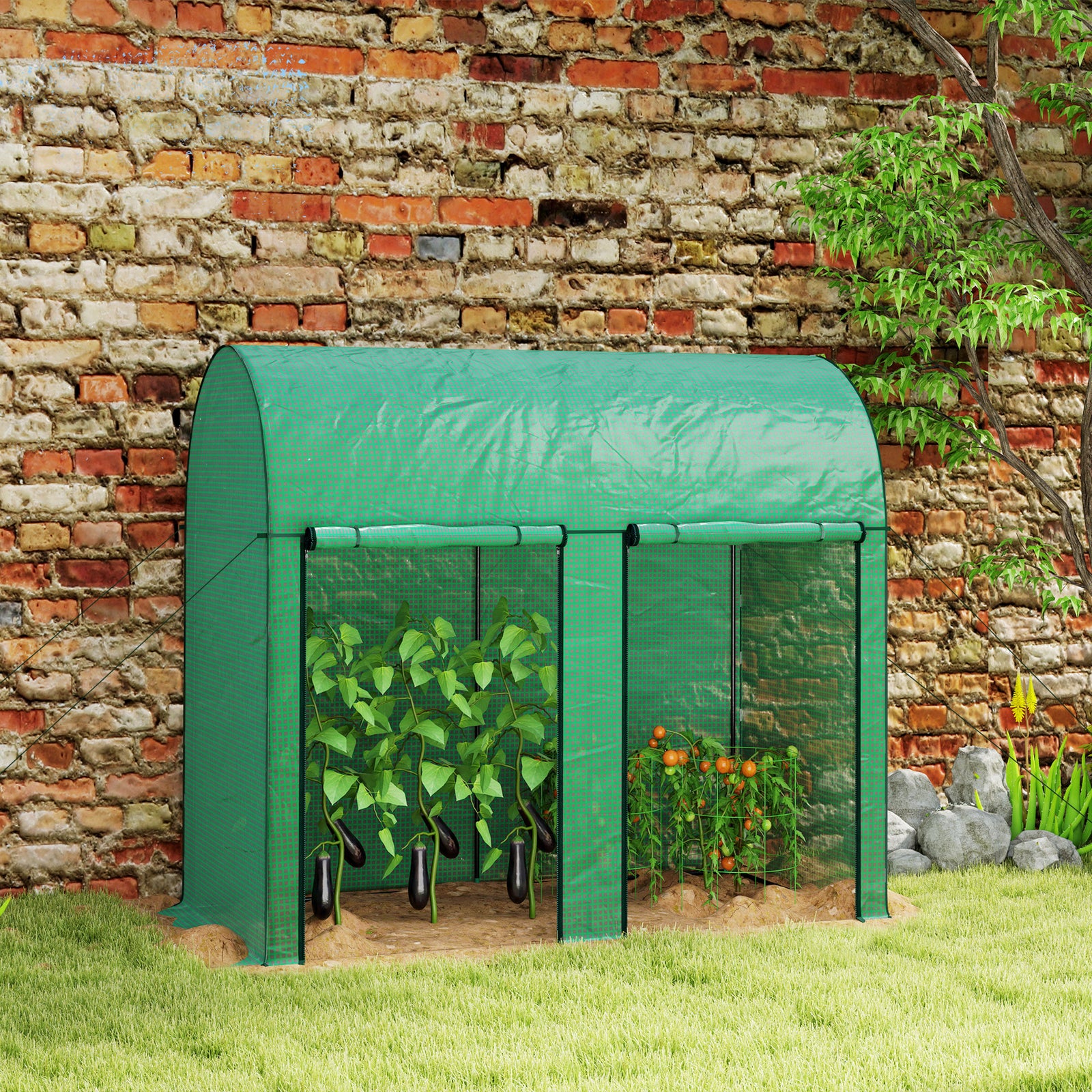 200 X 100 X 178cm Small Tomato Greenhouse With Zipped Doors | Green