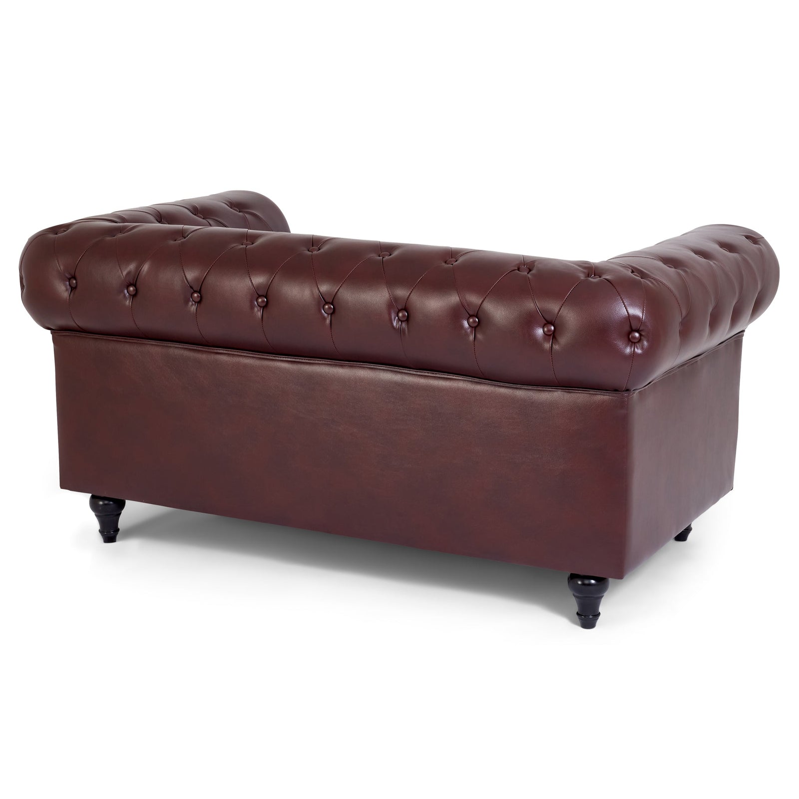 Button Tufted Faux Leather Living Room Sofa - 2 Seater | Brown