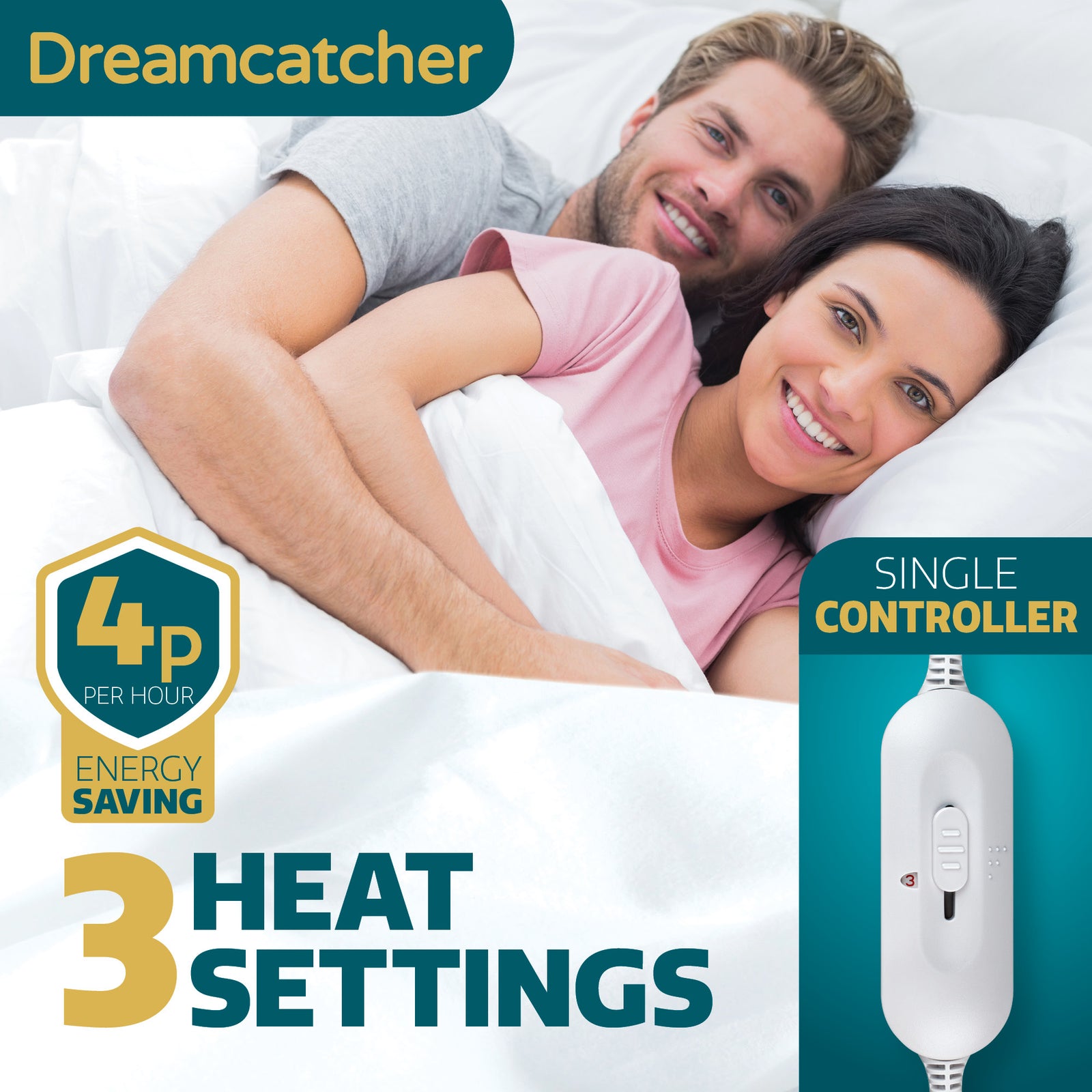 Electric Blanket Heated Bed Underblanket Polyester Detachable Control 3 Heat Settings | King | White