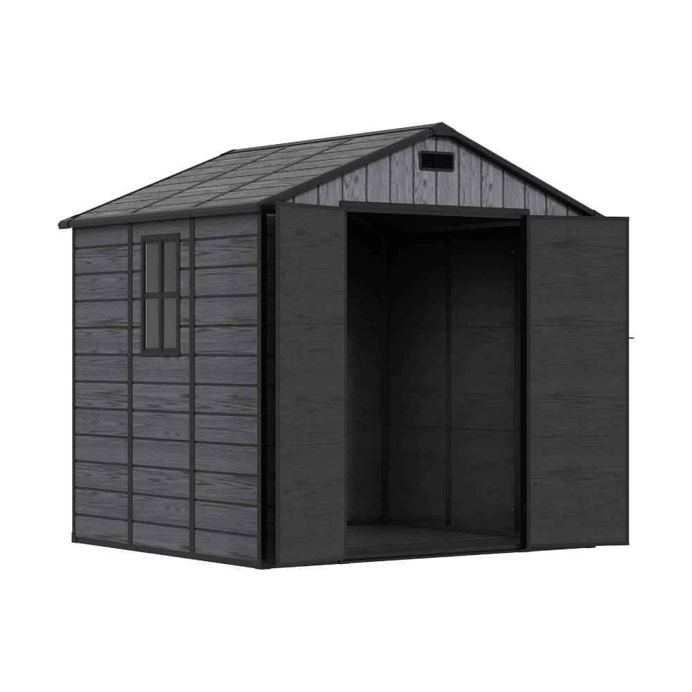 8x6ft Outdoor Apex Roof Storage Shed With Floor, Window,2 Vents & Double Lockable Doors,wood Grain Design