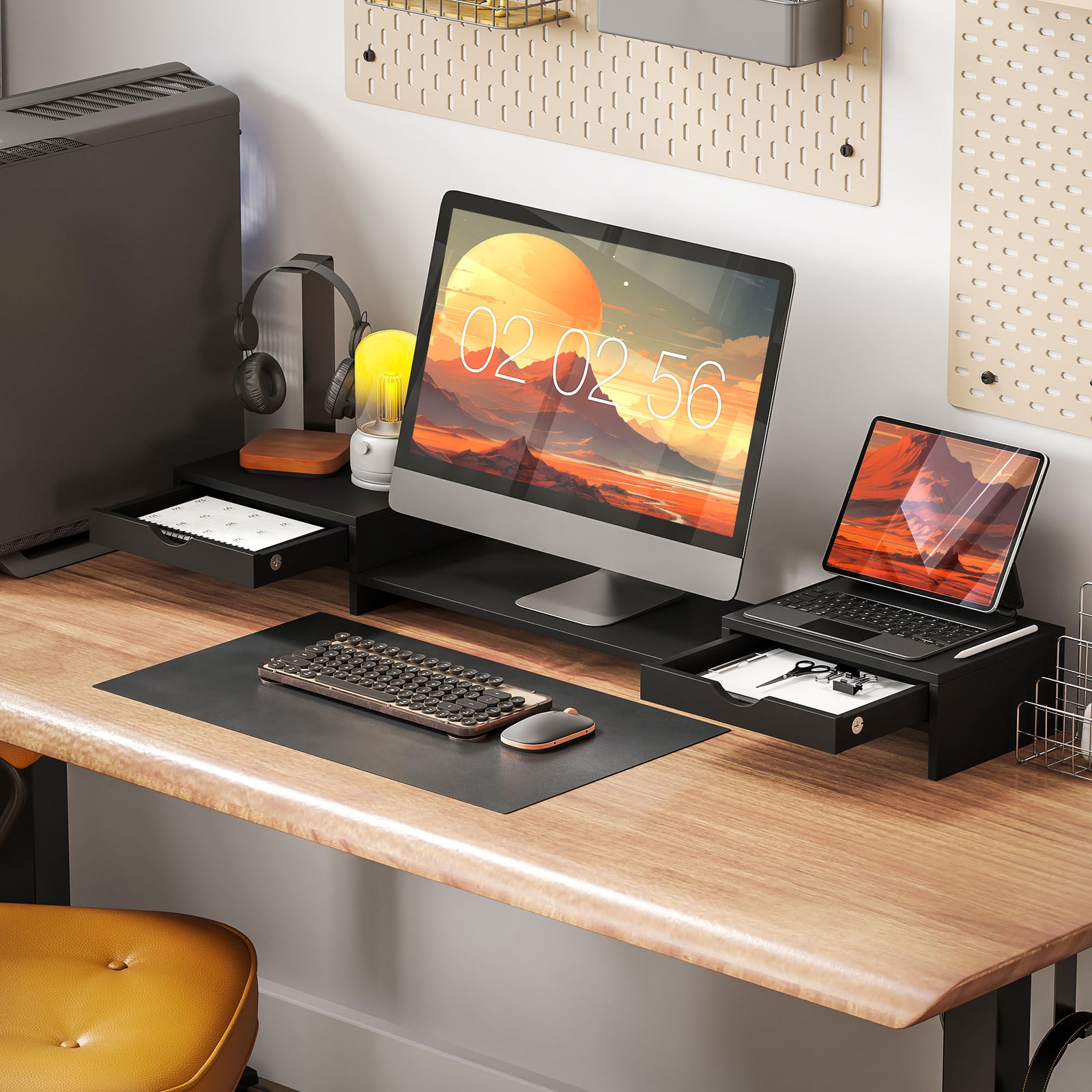 Dual Monitor Stand Riser With Adjustable Length And Angle | One Size | Black