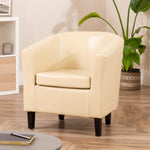 Meriden 68cm Wide Pu Vegan Leather Accent Tub Chair Supplied With Both Light And Dark Wooden Legs | Cream