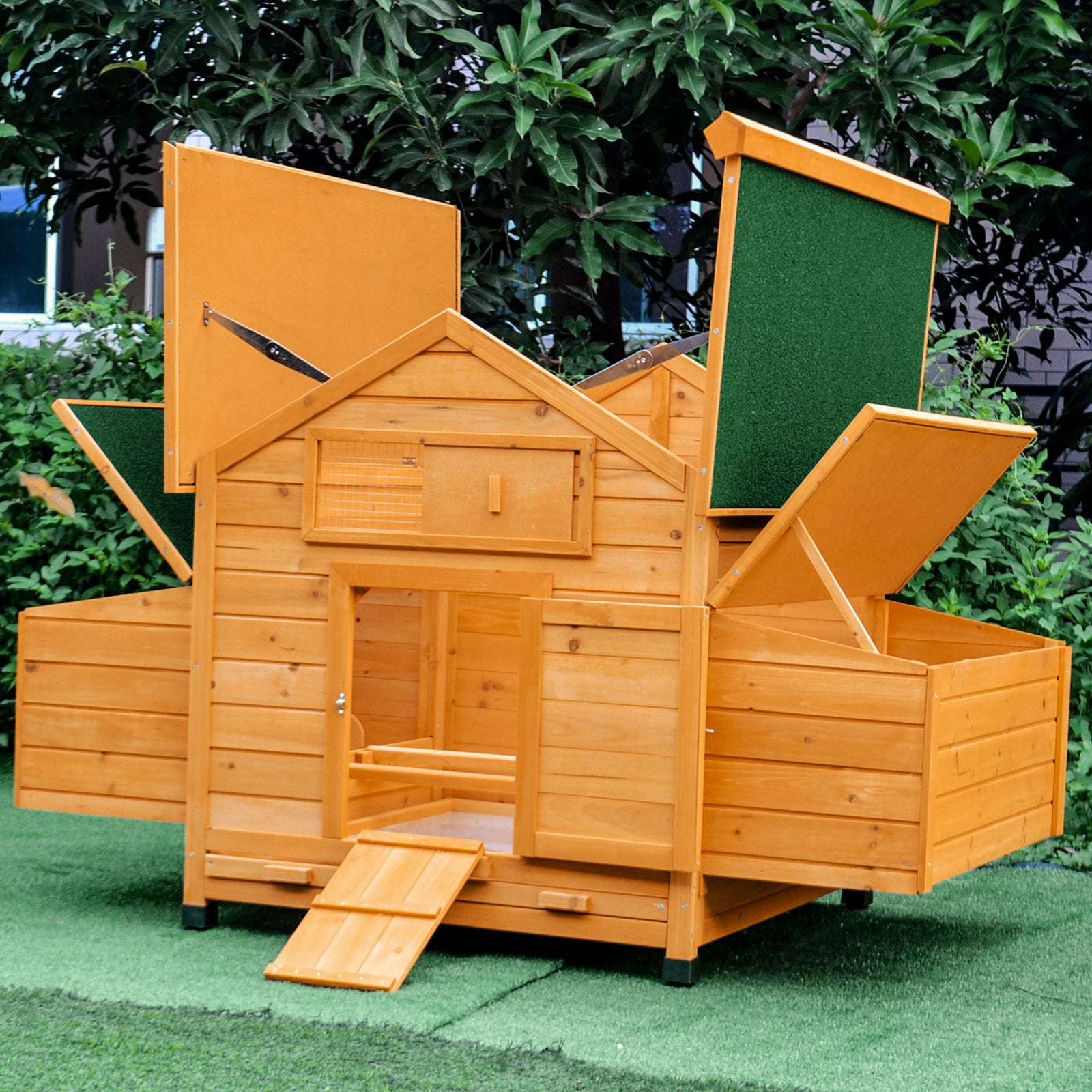 Wooden Chicken Coop, Poultry Cage With Nesting Boxes, Tray, Yellow