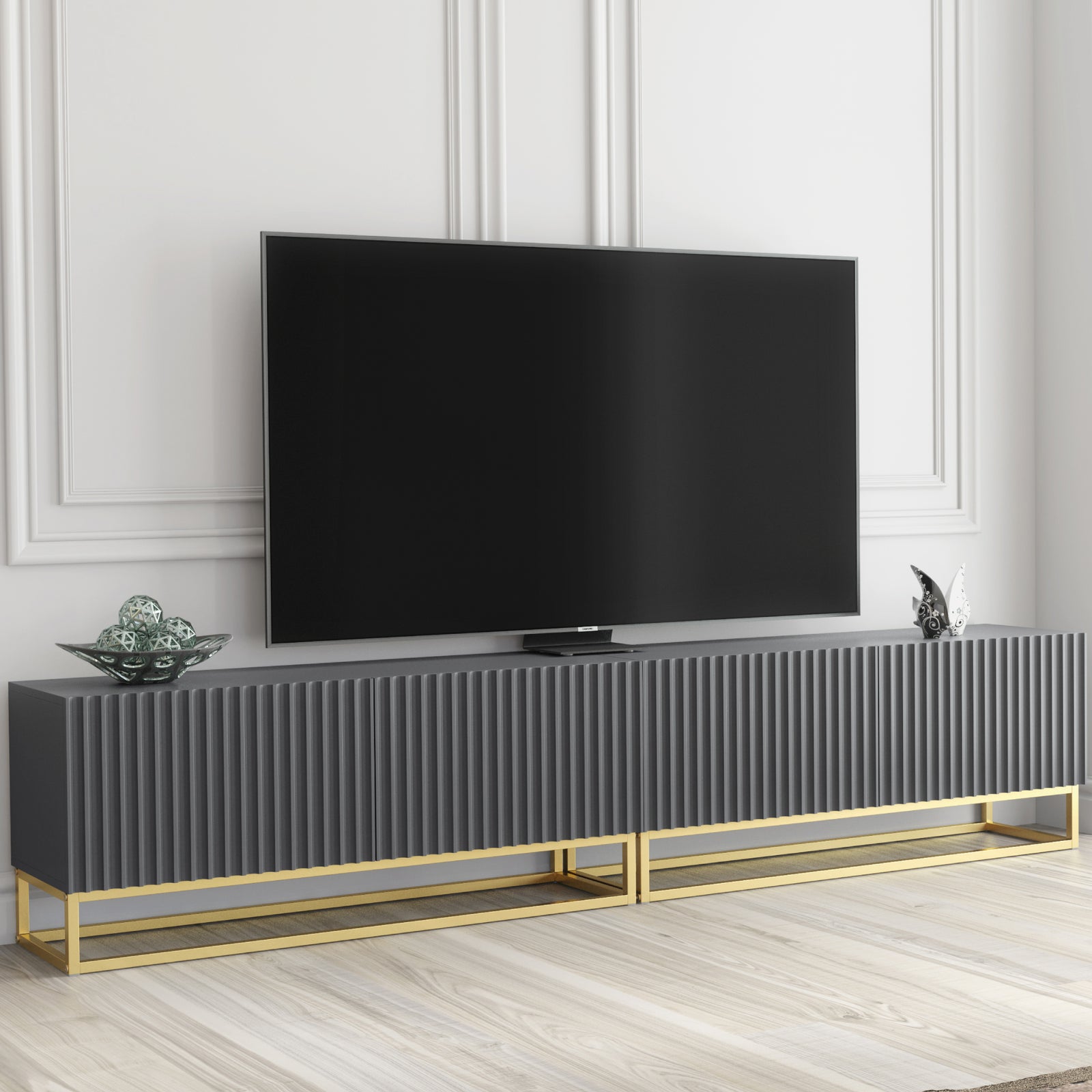 Ripple Duo Tv Unit 200cm - Fluted Design | Dark Grey