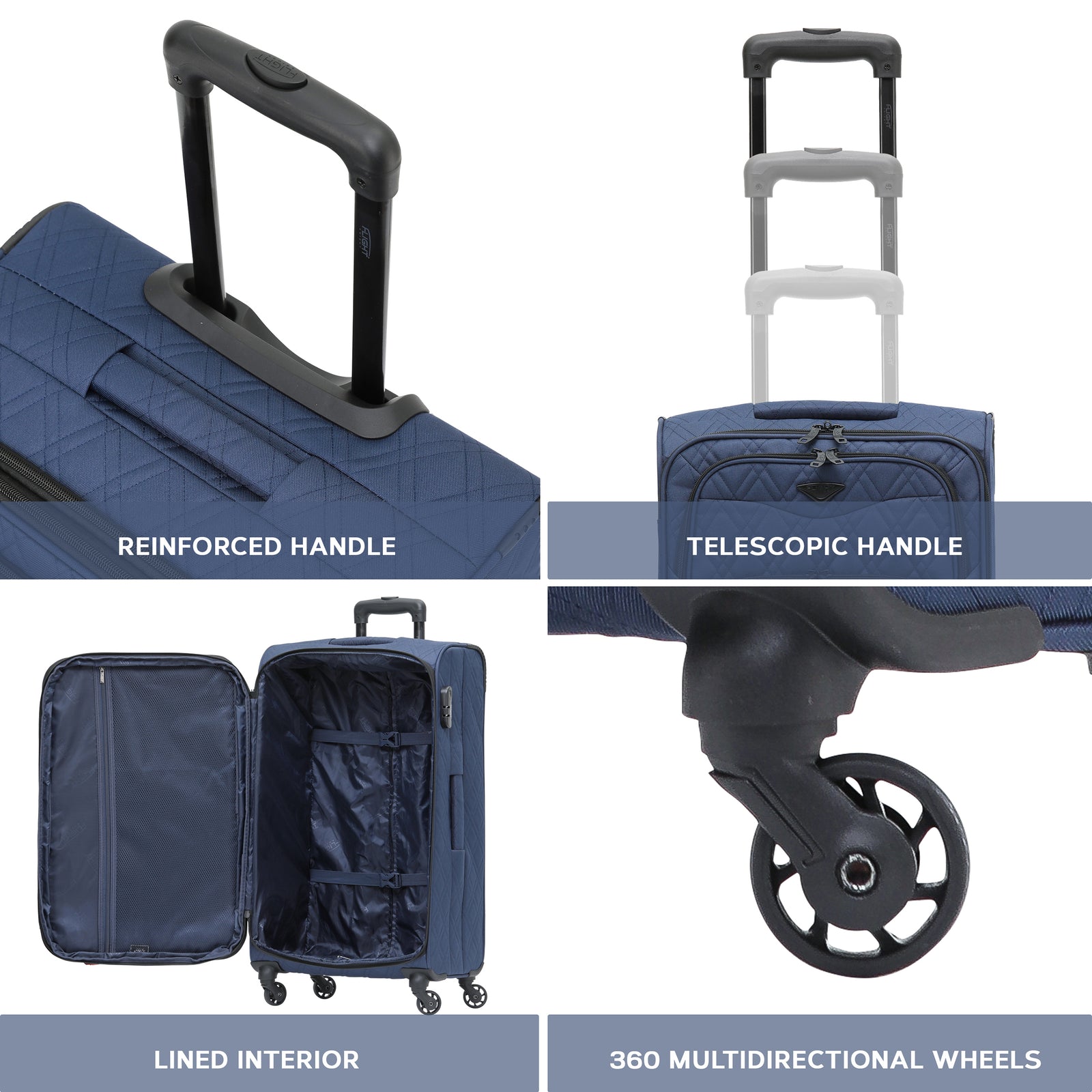 Large  29.5" Lightweight 4 Wheel 800d Soft Case Quilted Suitcases Set Of 3 Anti Crack - Cabin & Hold Luggage 100+ Airlines Approved | Large | Navy Blue