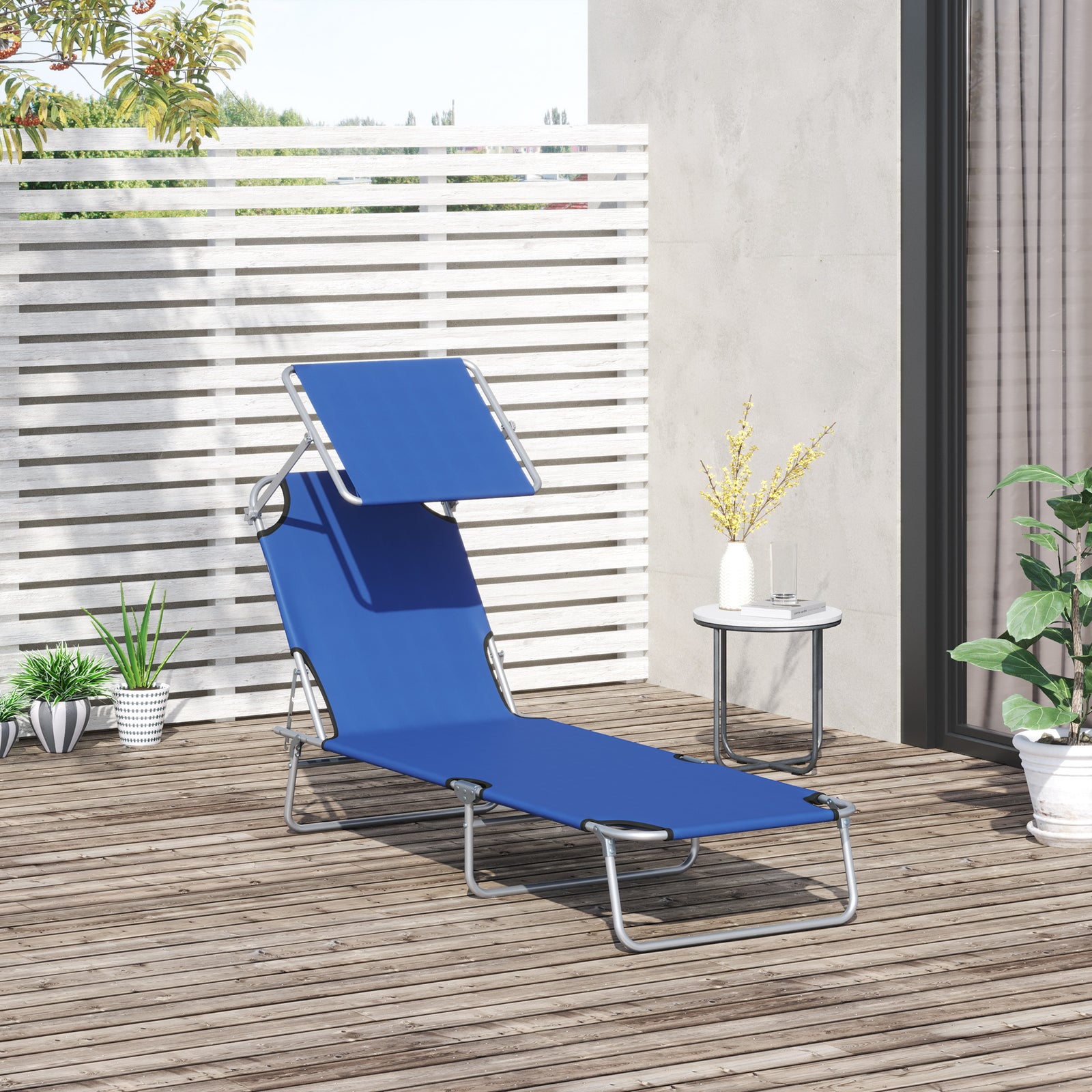 Reclining Sun Lounger Folding Recliner Garden Chair | Set of 1 | Blue